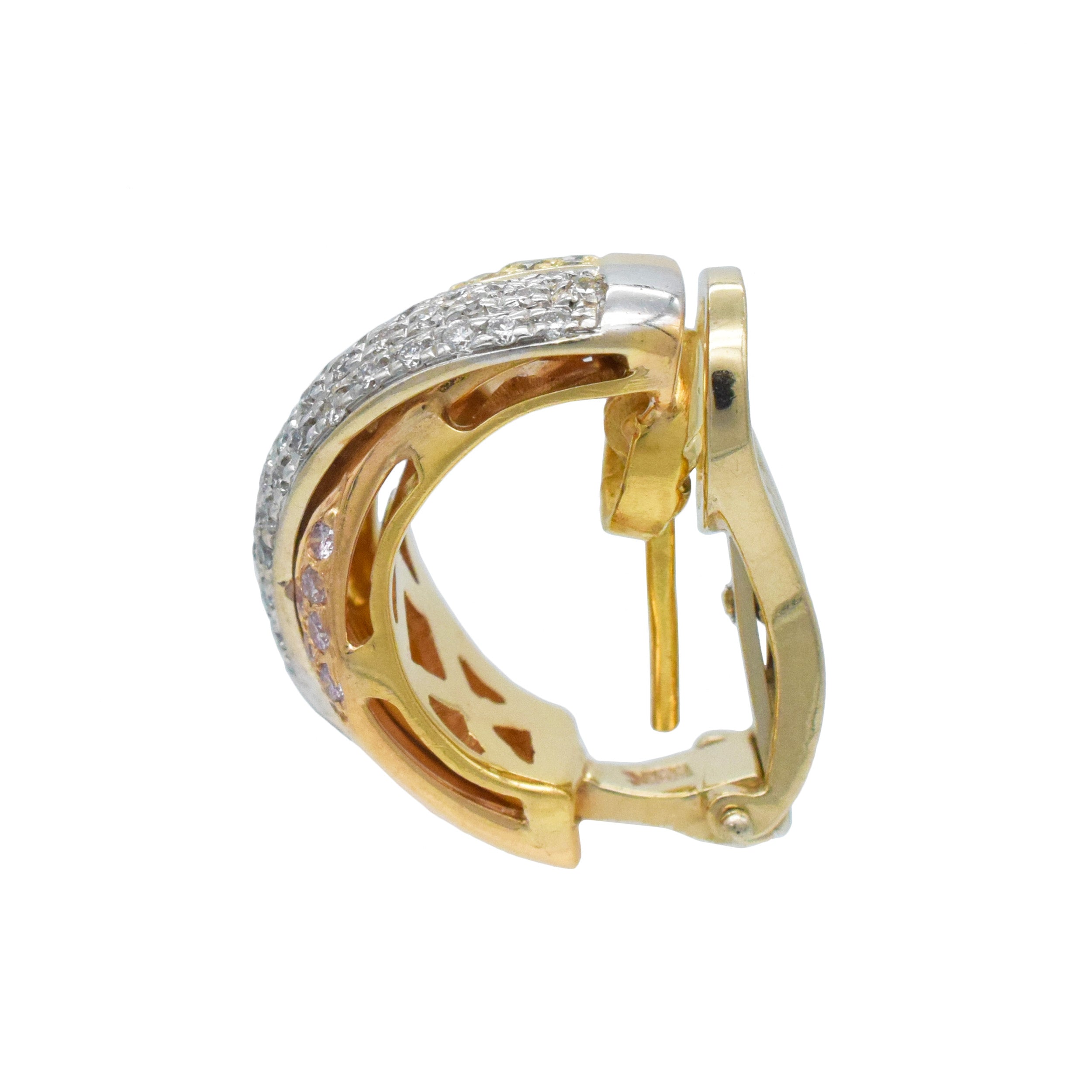 Color And White Diamond Earrings In 18k Tri-Tone Gold