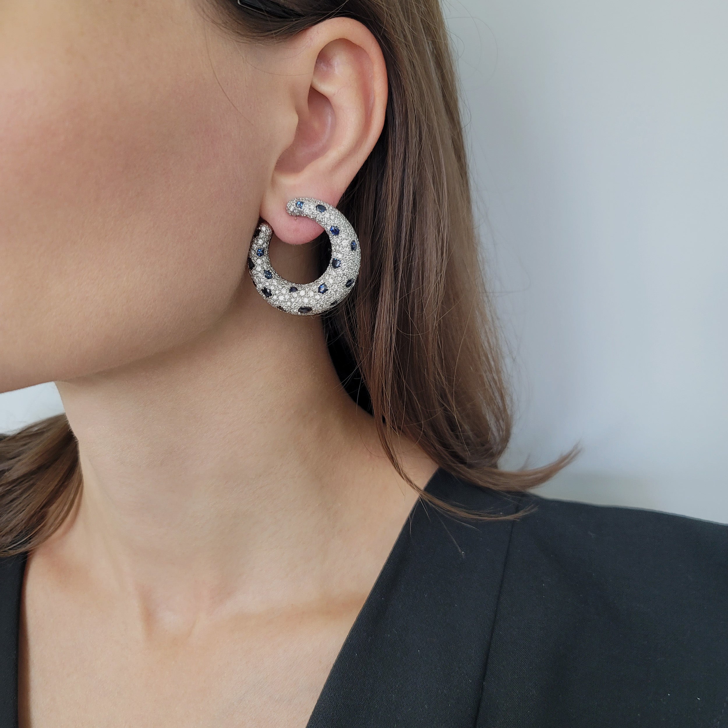 Cartier Diamond And Sapphire ‘Panthere’ Creole Hoop Earrings In Platinum