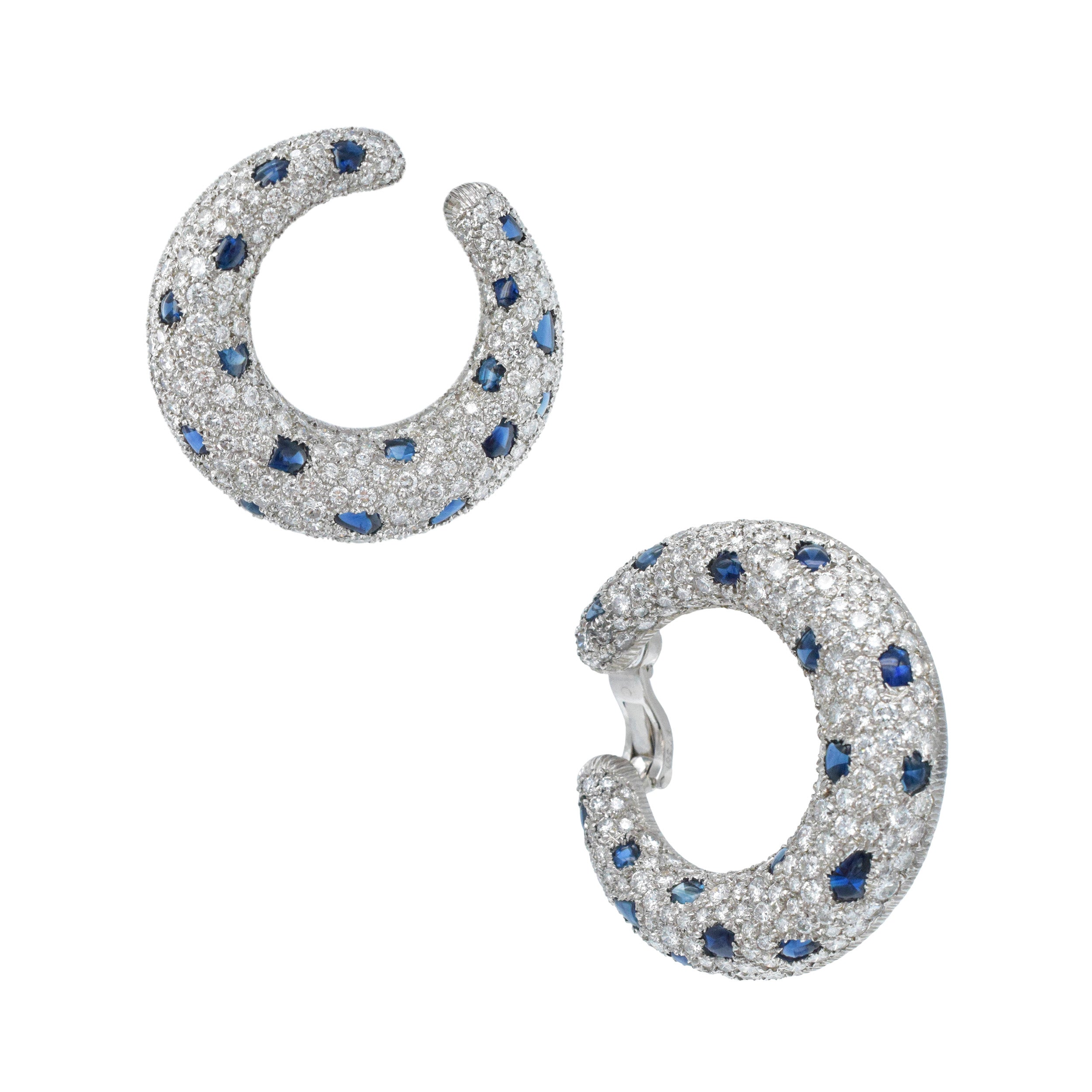 Cartier Diamond And Sapphire ‘Panthere’ Creole Hoop Earrings In Platinum