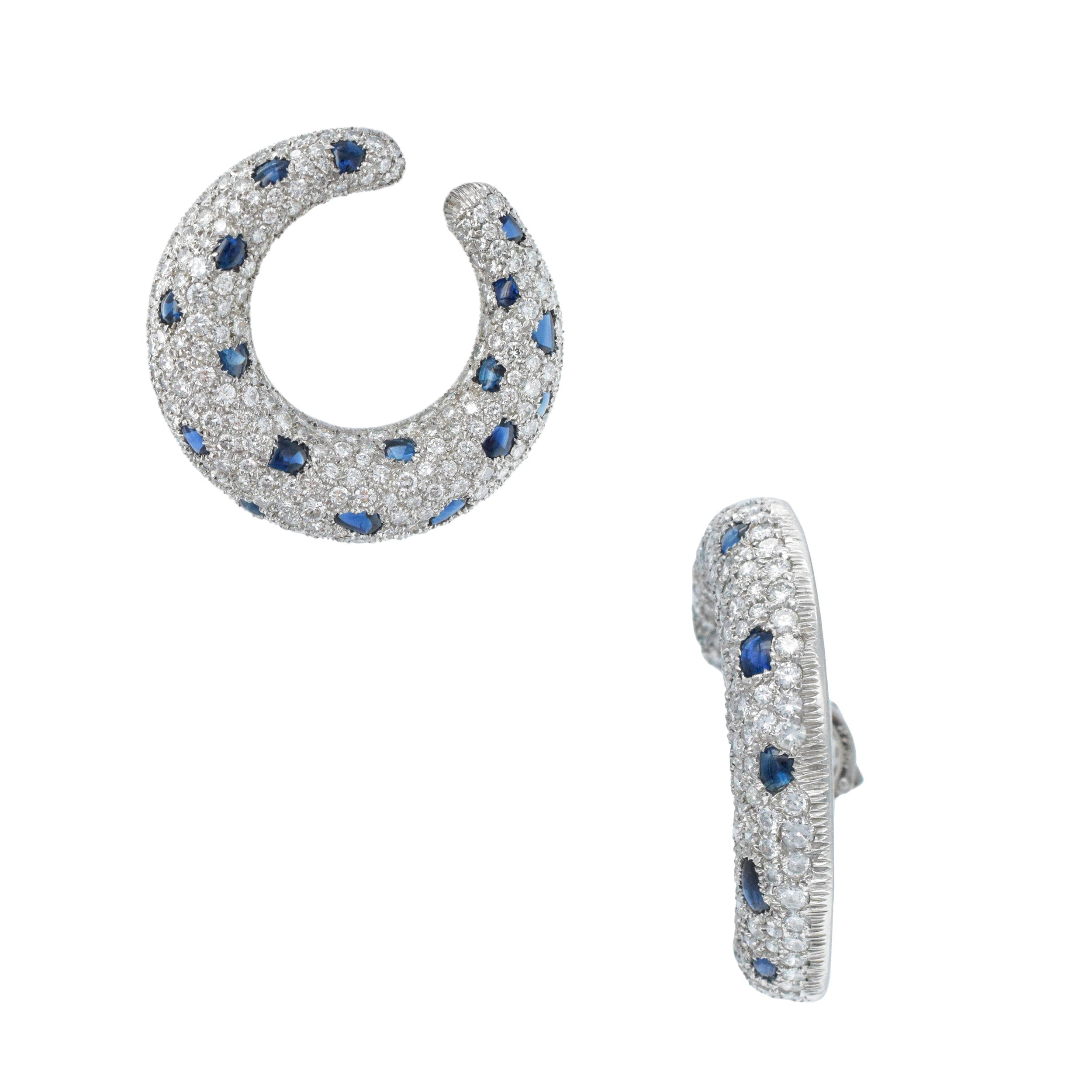 Cartier Diamond And Sapphire ‘Panthere’ Creole Hoop Earrings In Platinum