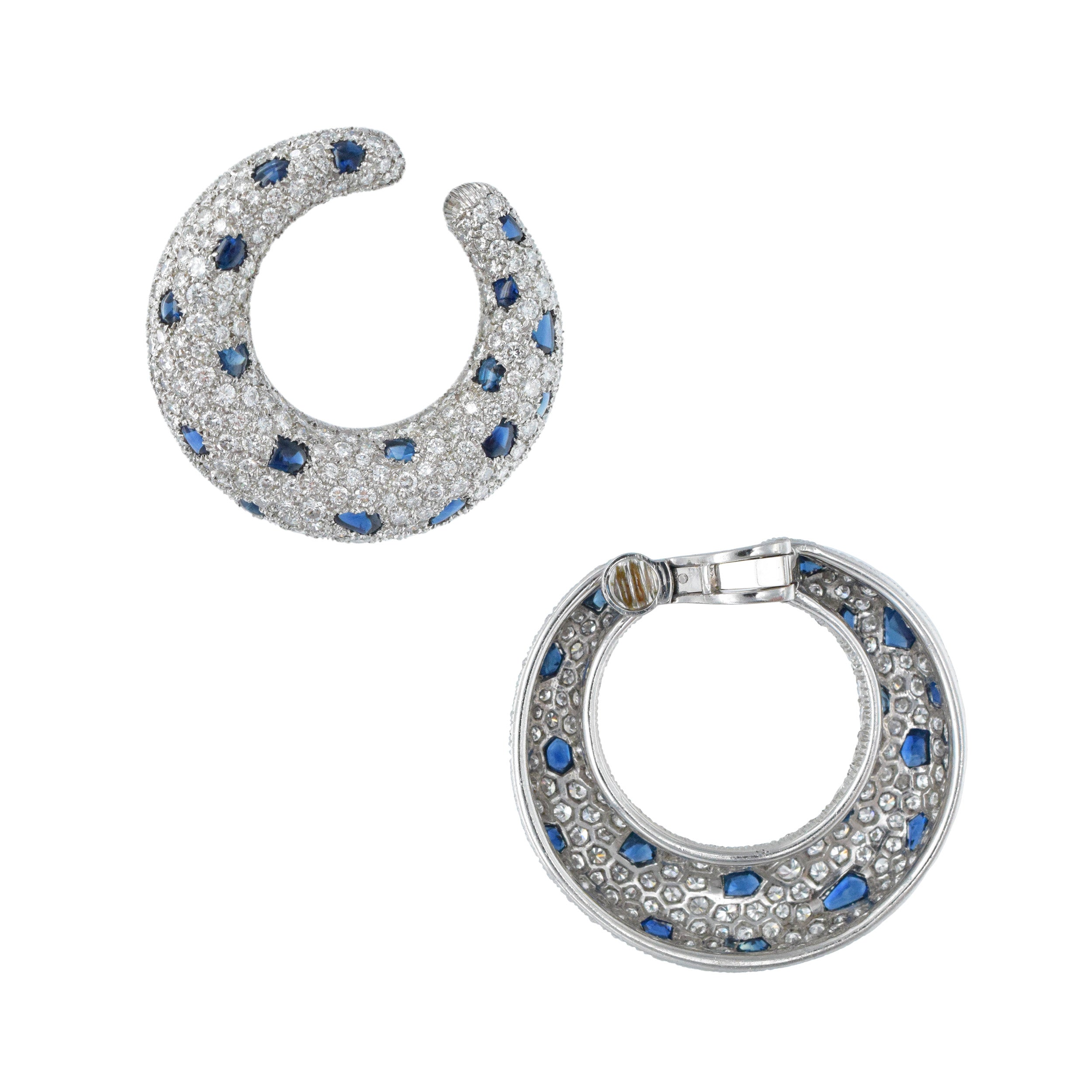 Cartier Diamond And Sapphire ‘Panthere’ Creole Hoop Earrings In Platinum