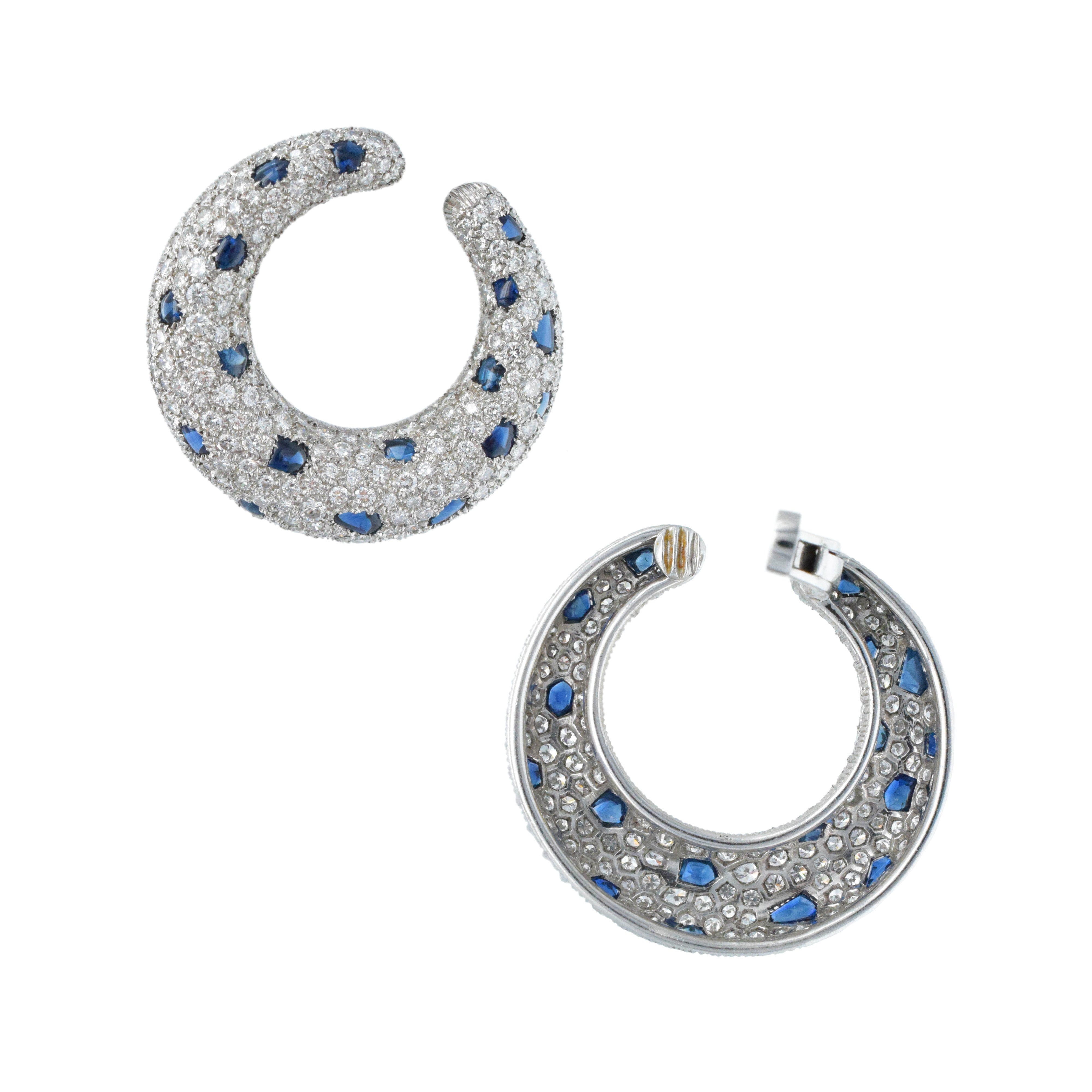 Cartier Diamond And Sapphire ‘Panthere’ Creole Hoop Earrings In Platinum