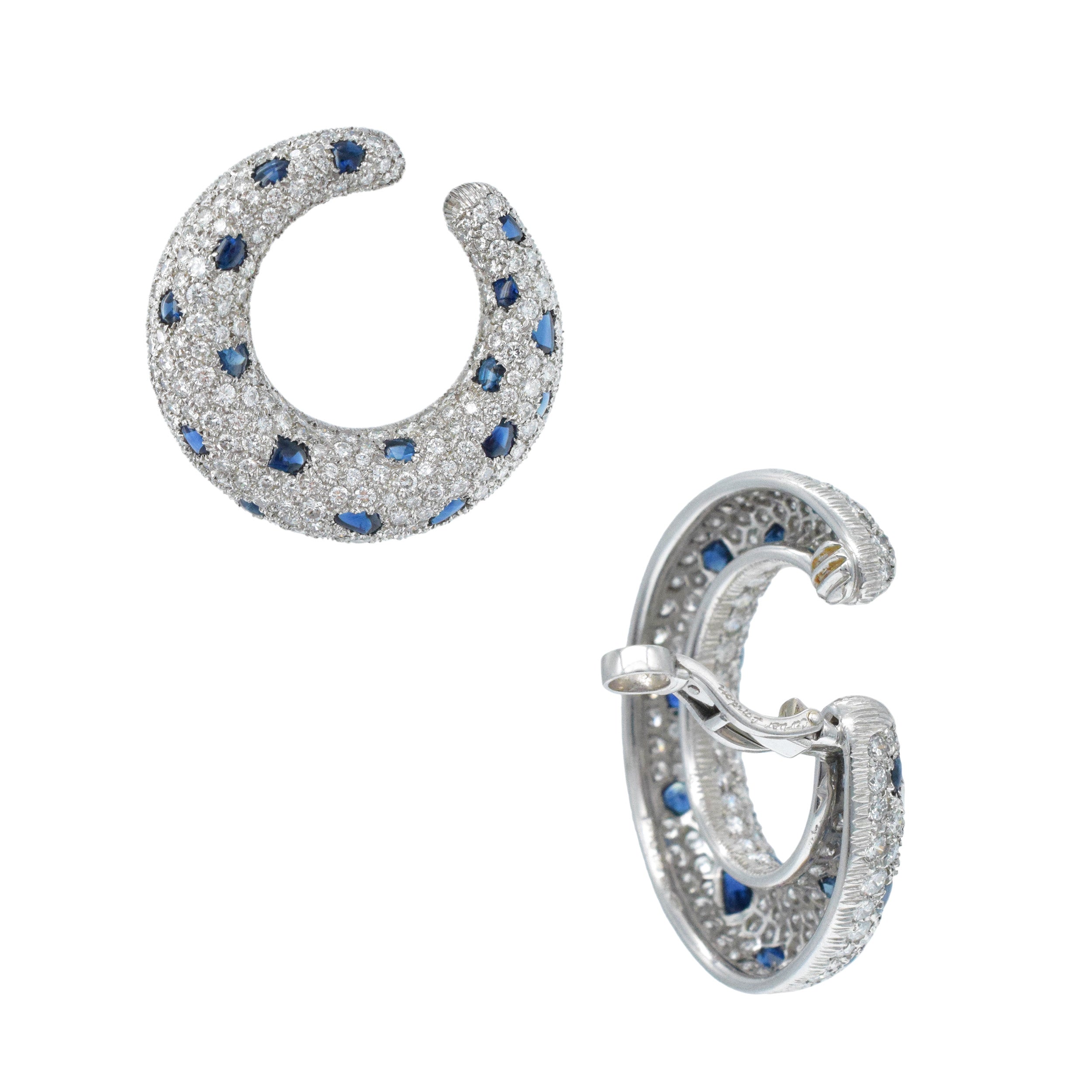 Cartier Diamond And Sapphire ‘Panthere’ Creole Hoop Earrings In Platinum