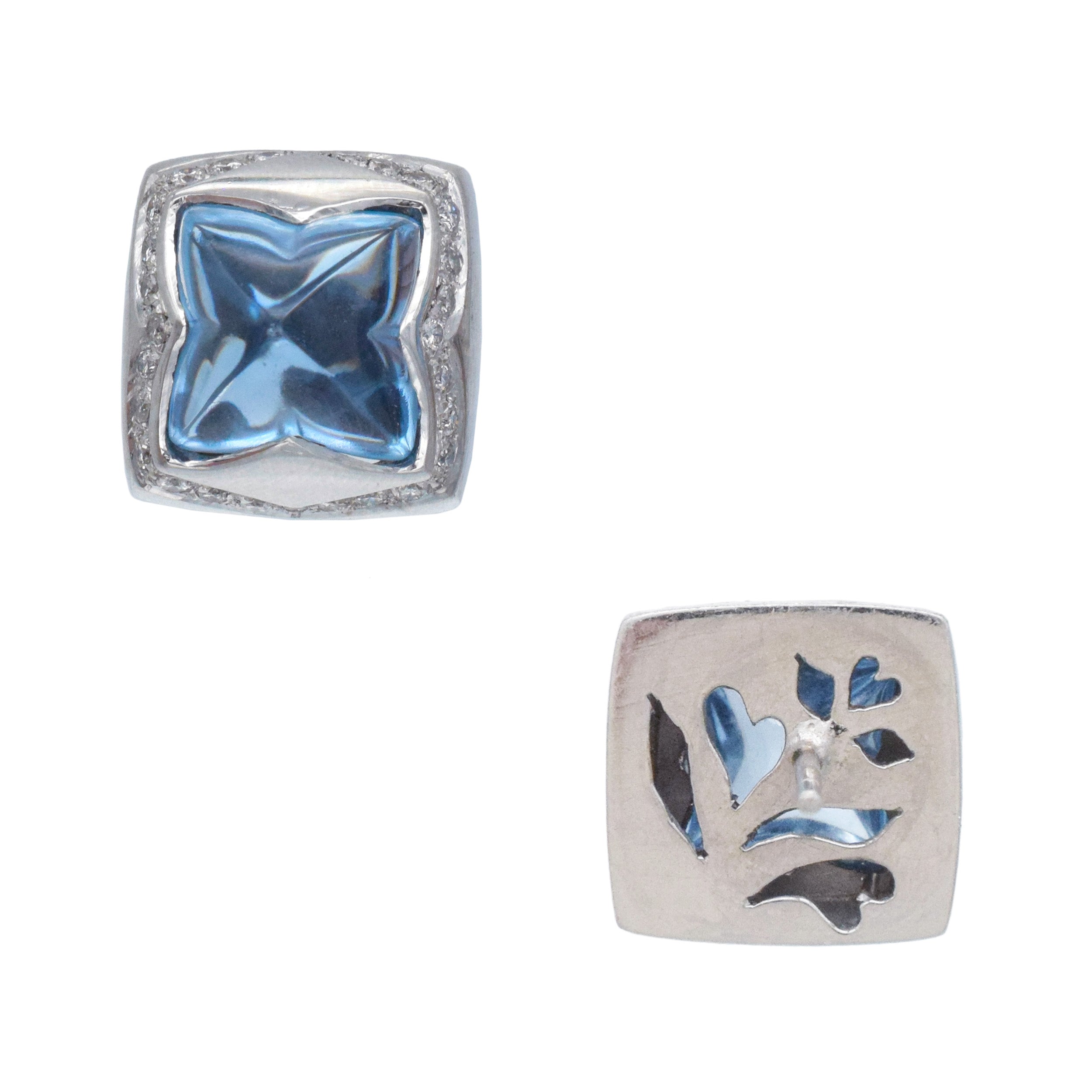 Topaz And Diamond Pyramid Earrings And Pendant Set In 18k White Gold with 14k White Gold Chain