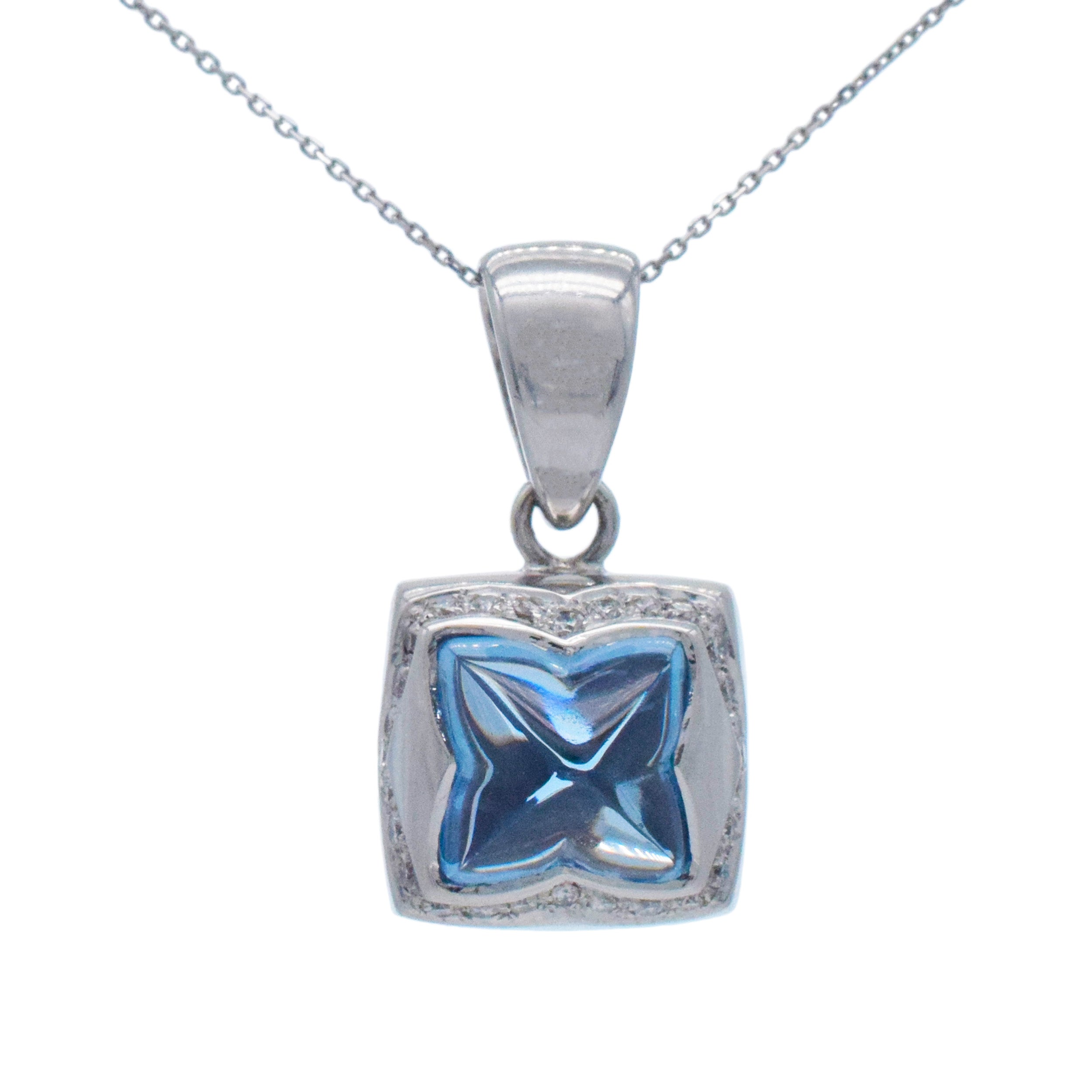 Topaz And Diamond Pyramid Earrings And Pendant Set In 18k White Gold with 14k White Gold Chain