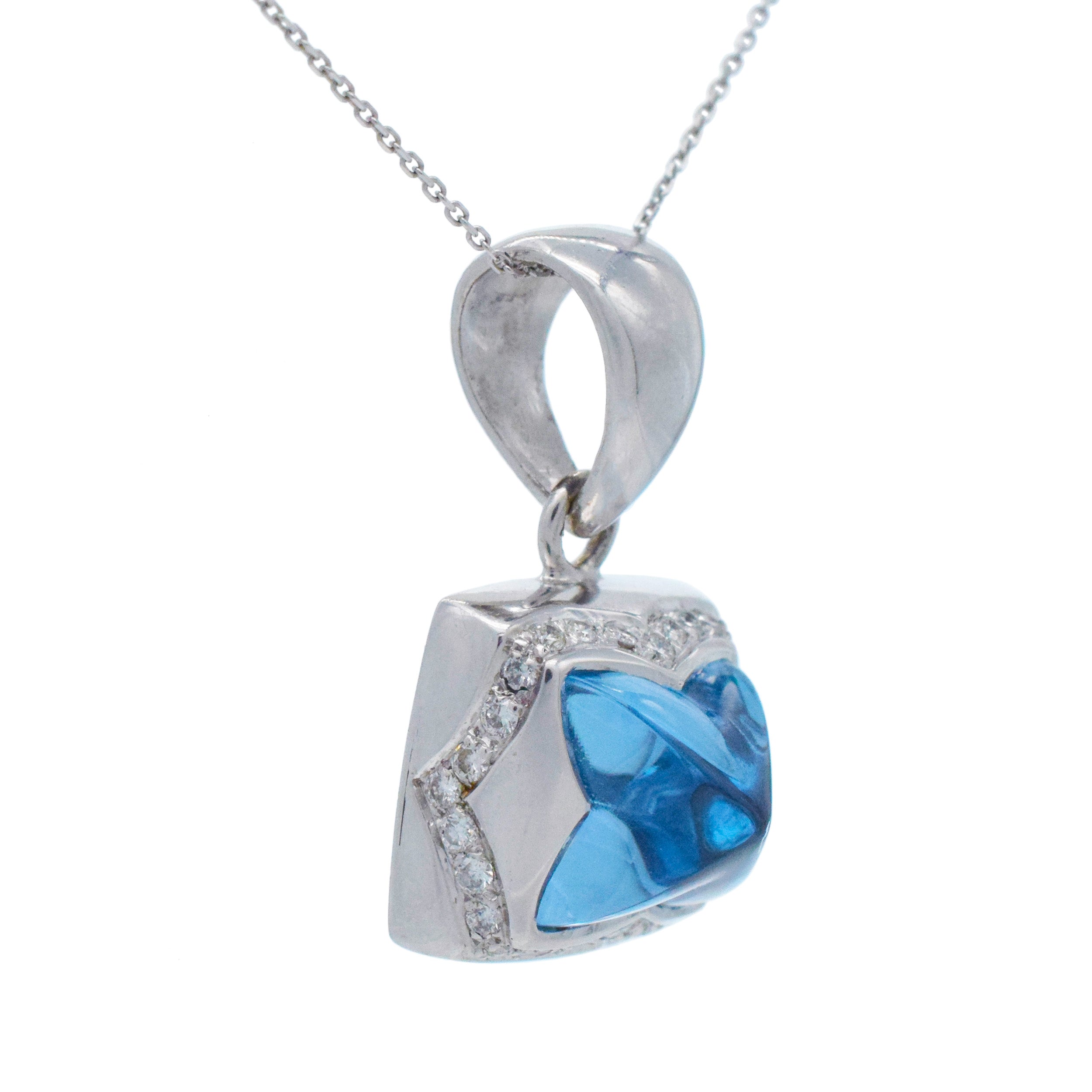 Topaz And Diamond Pyramid Earrings And Pendant Set In 18k White Gold with 14k White Gold Chain