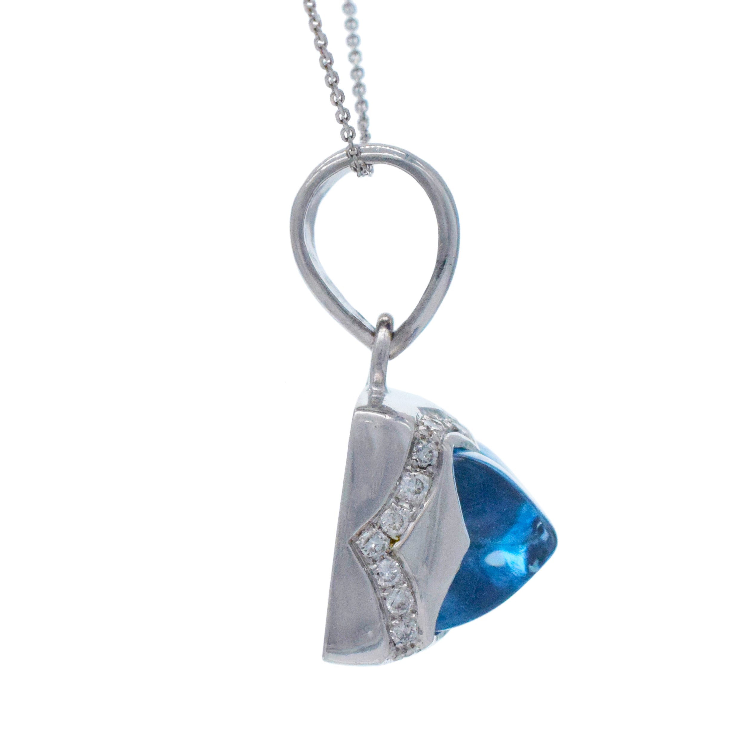 Topaz And Diamond Pyramid Earrings And Pendant Set In 18k White Gold with 14k White Gold Chain