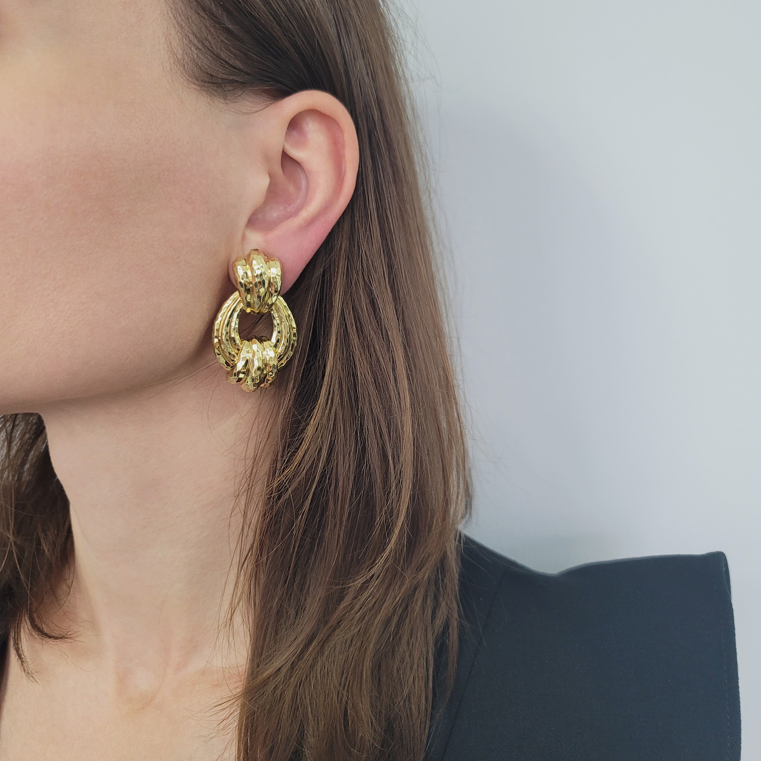 Henry Dunay Hammered 18k Yellow Gold Doorknocker Earrings
