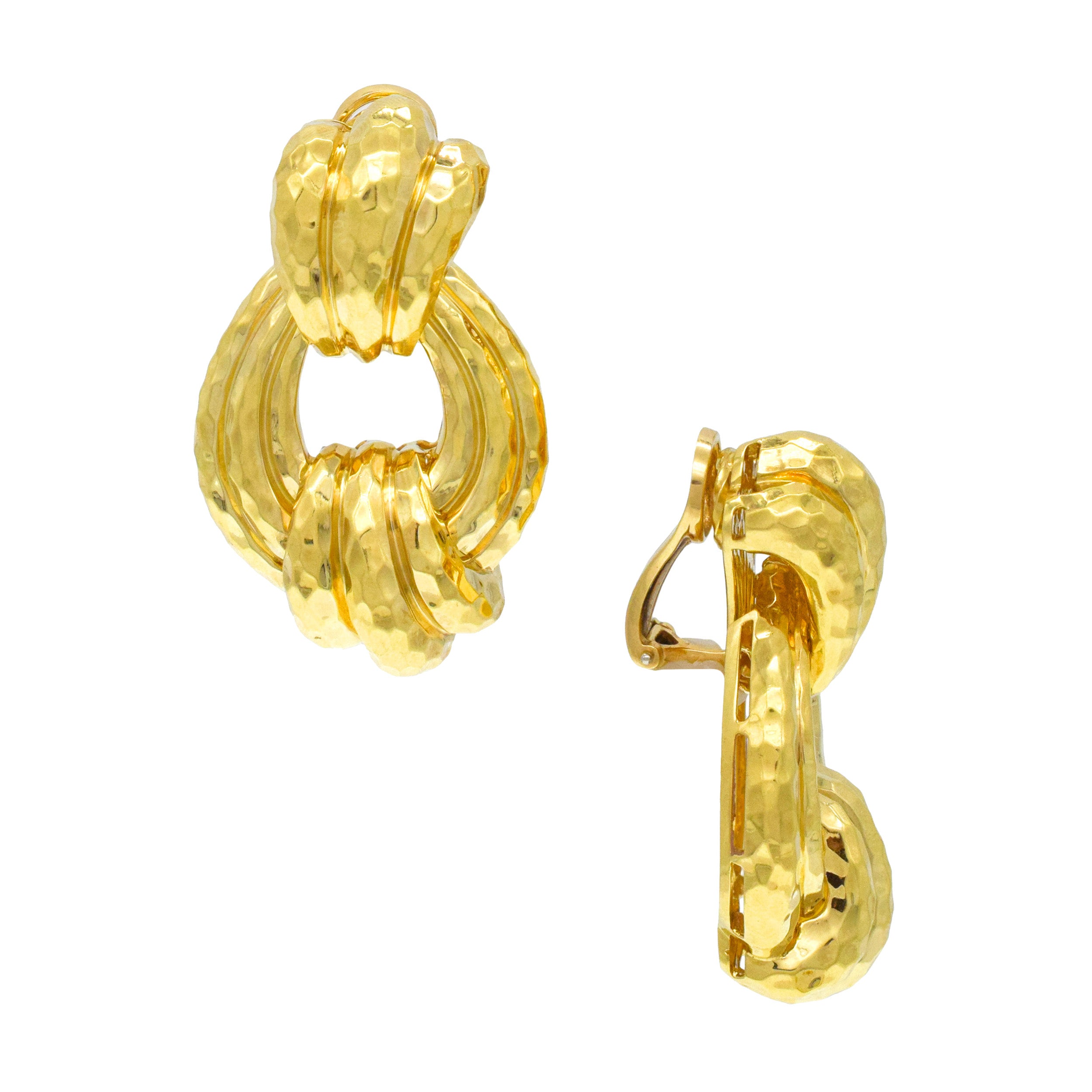Henry Dunay Hammered 18k Yellow Gold Doorknocker Earrings