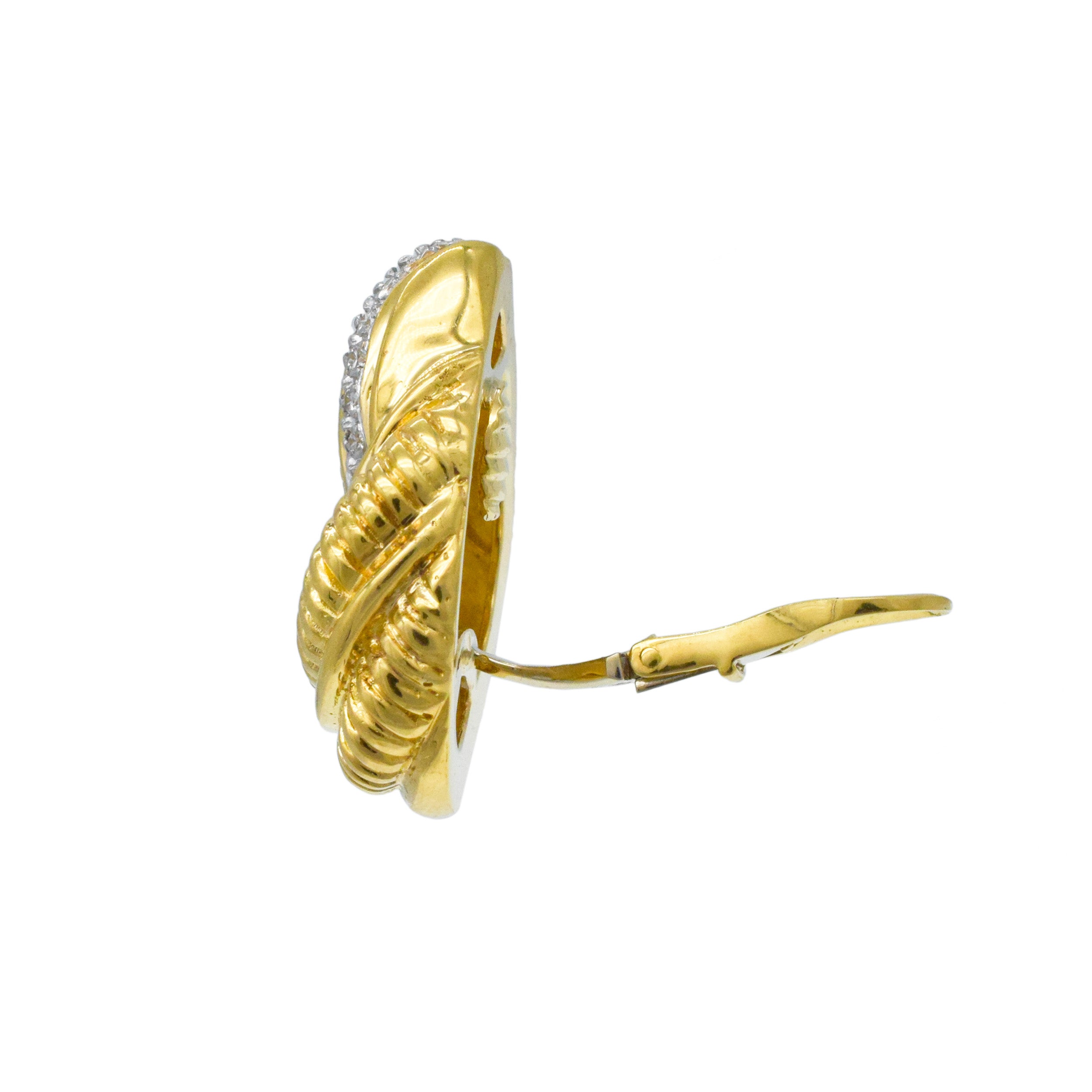 Elan Diamond And Carved Gold Knot Earrings In 18k Yellow Gold