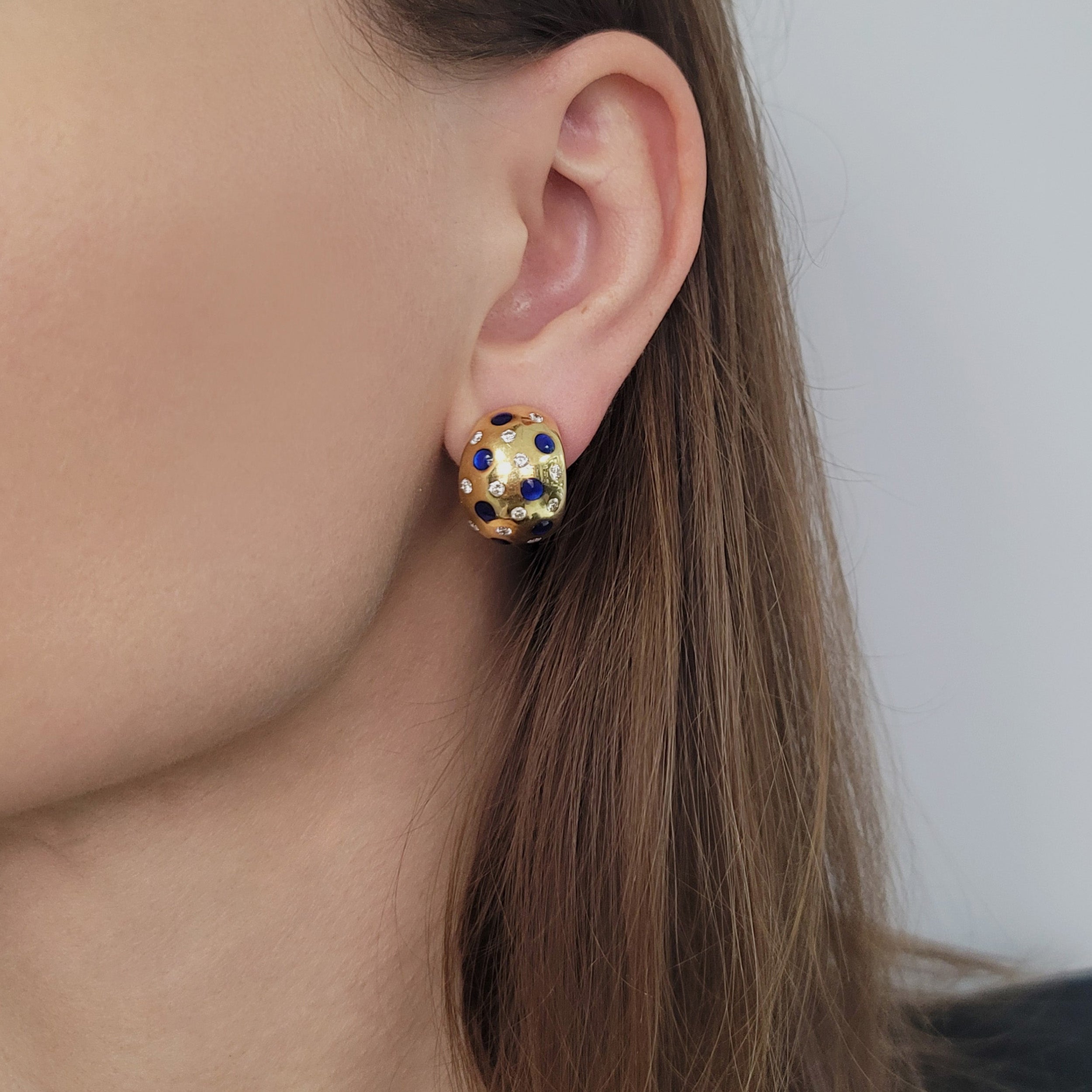 Van Cleef & Arpels Diamond And Enamel Ear Clip Earrings In 18k Yellow Gold