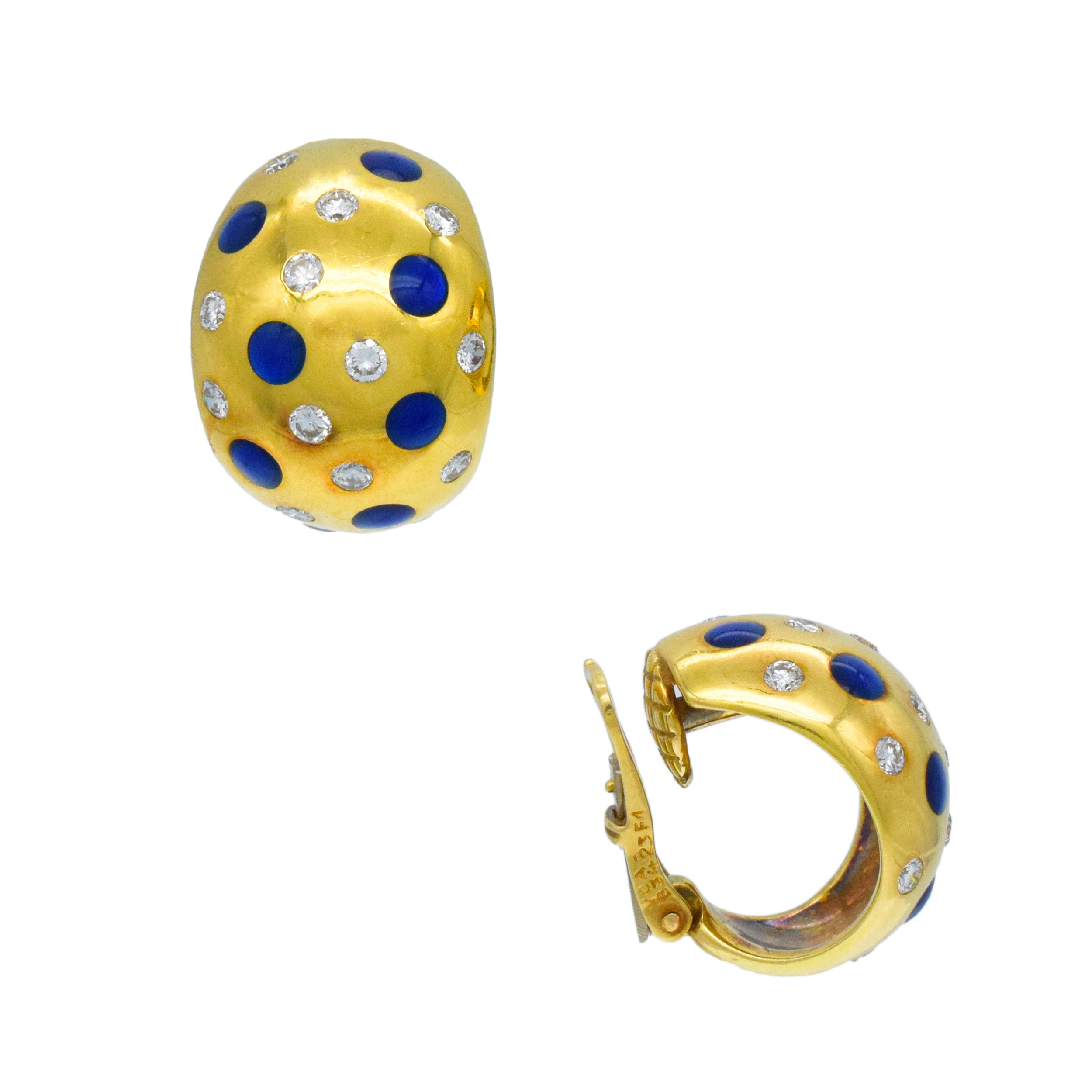 Van Cleef & Arpels Diamond And Enamel Ear Clip Earrings In 18k Yellow Gold