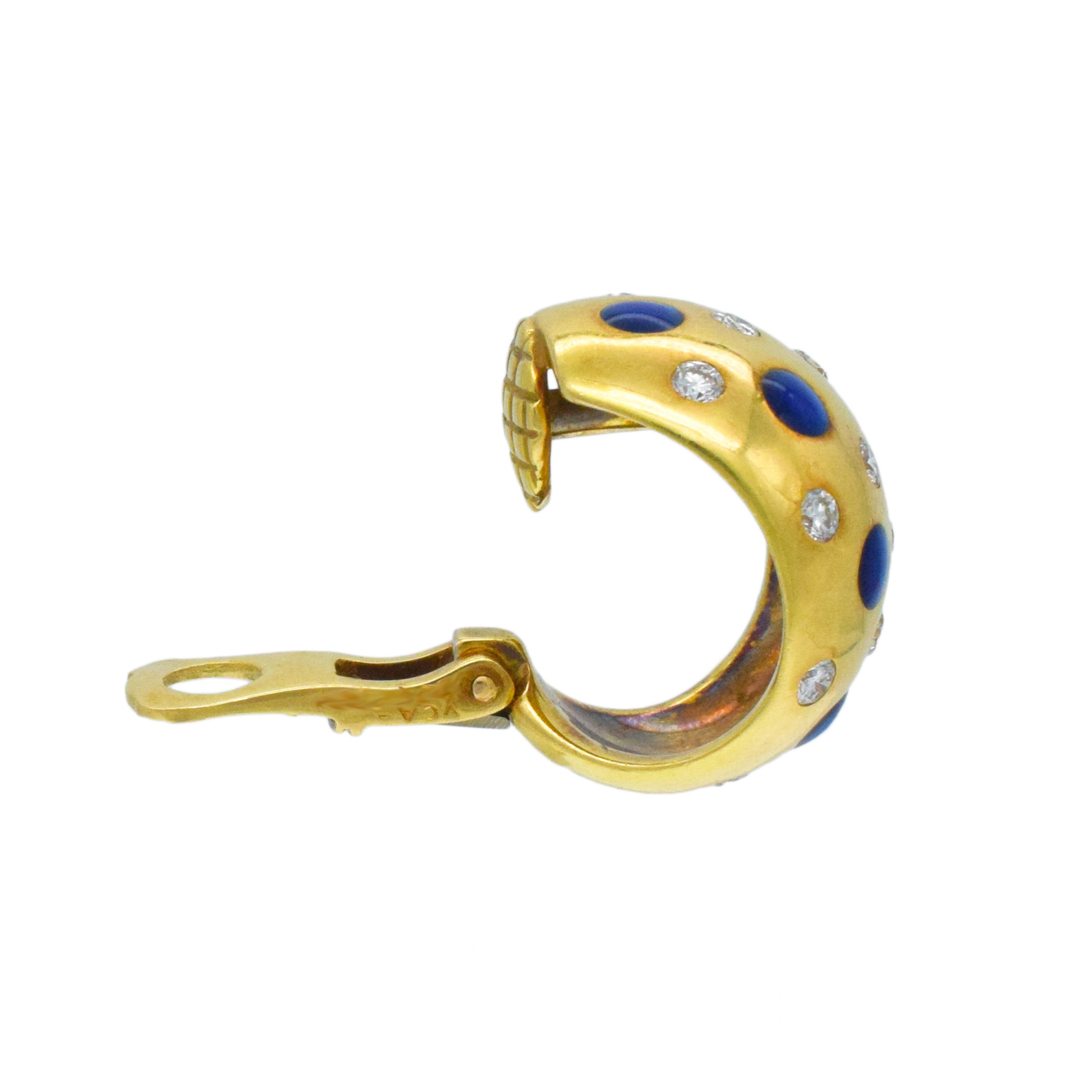 Van Cleef & Arpels Diamond And Enamel Ear Clip Earrings In 18k Yellow Gold