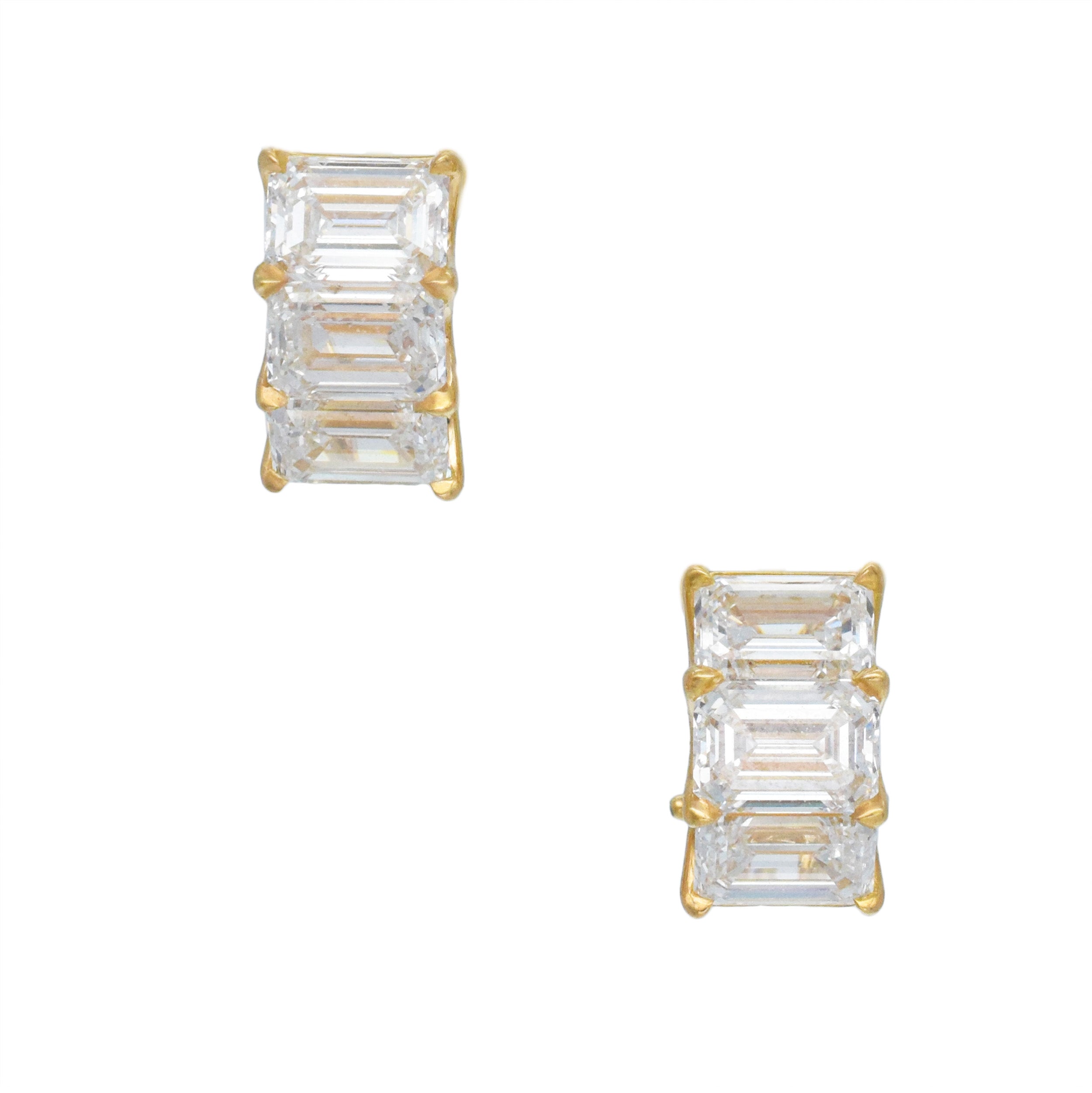 3.33ct Emerald Cut Diamond Huggie Earrings In 18k Yellow Gold, GIA