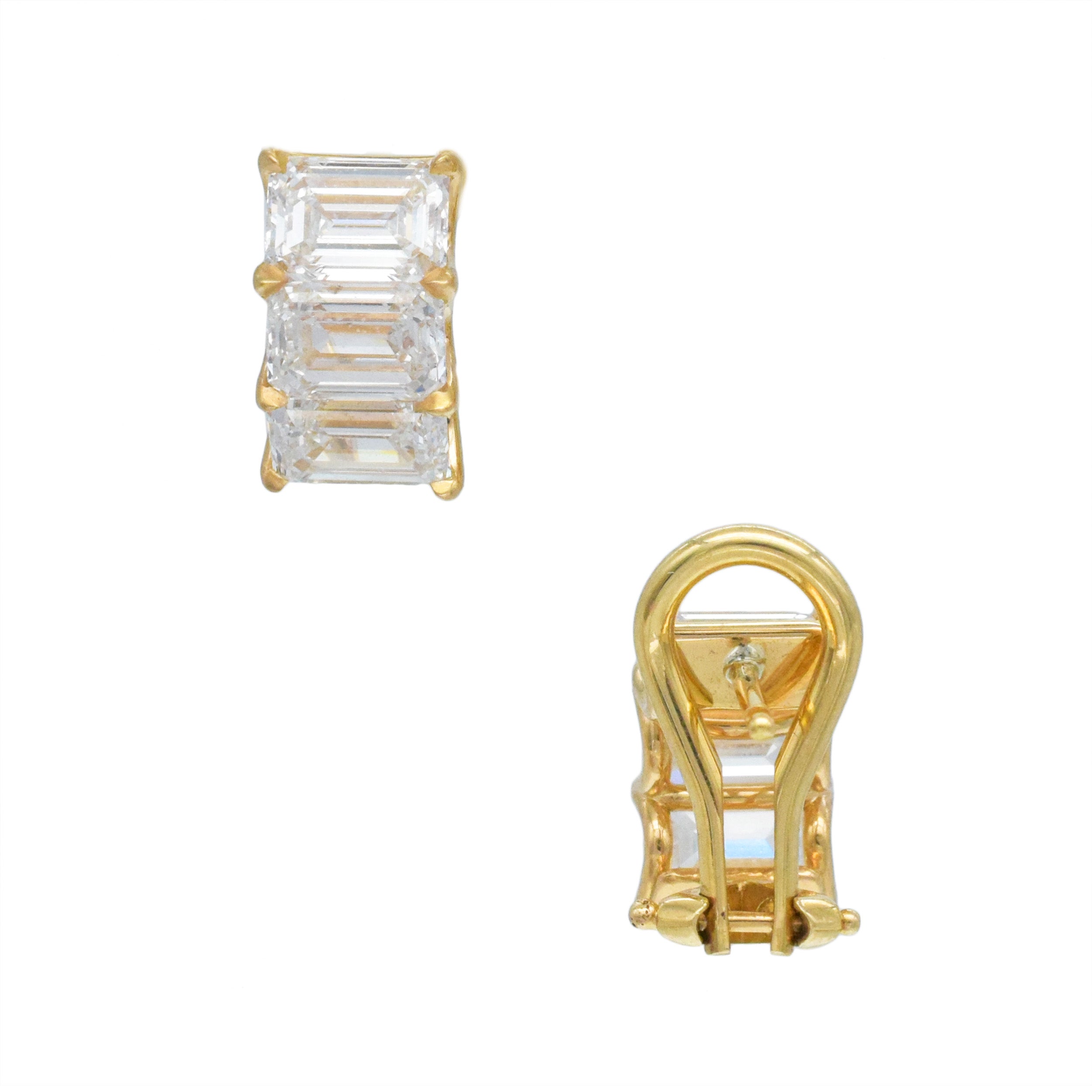 3.33ct Emerald Cut Diamond Huggie Earrings In 18k Yellow Gold, GIA