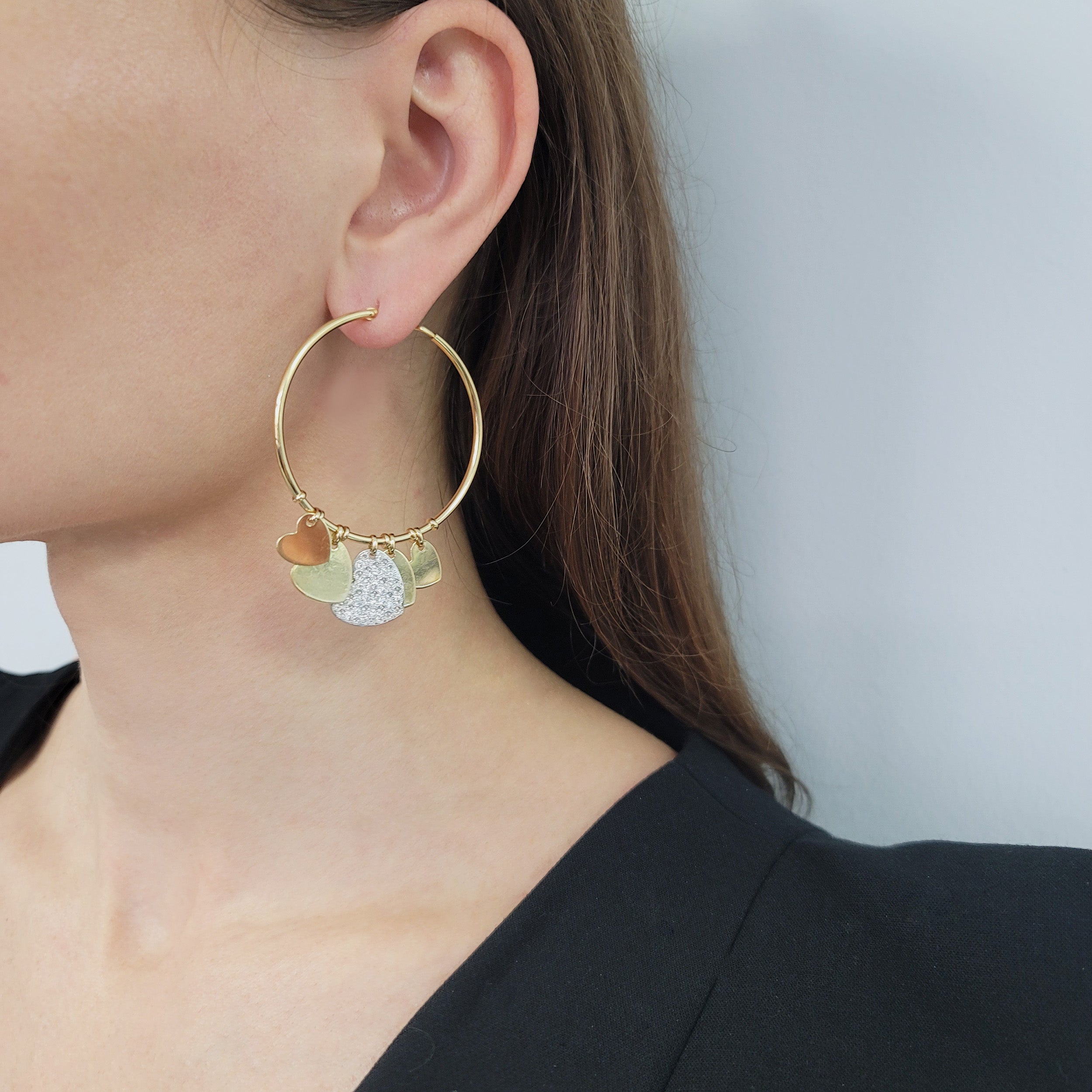 Dior Diamond Heart Pendant Hoop Earrings In 18k Gold
