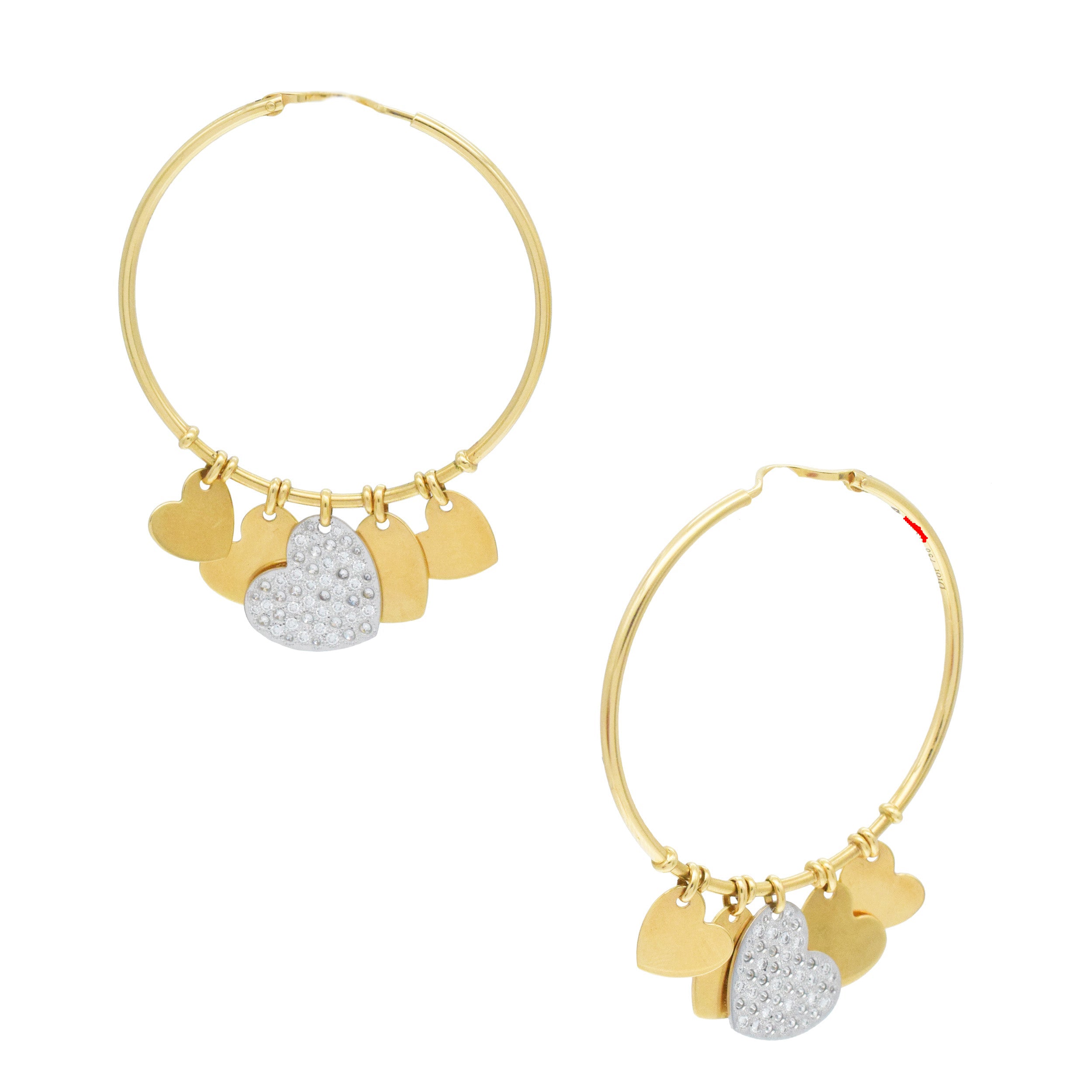 Dior Diamond Heart Pendant Hoop Earrings In 18k Gold