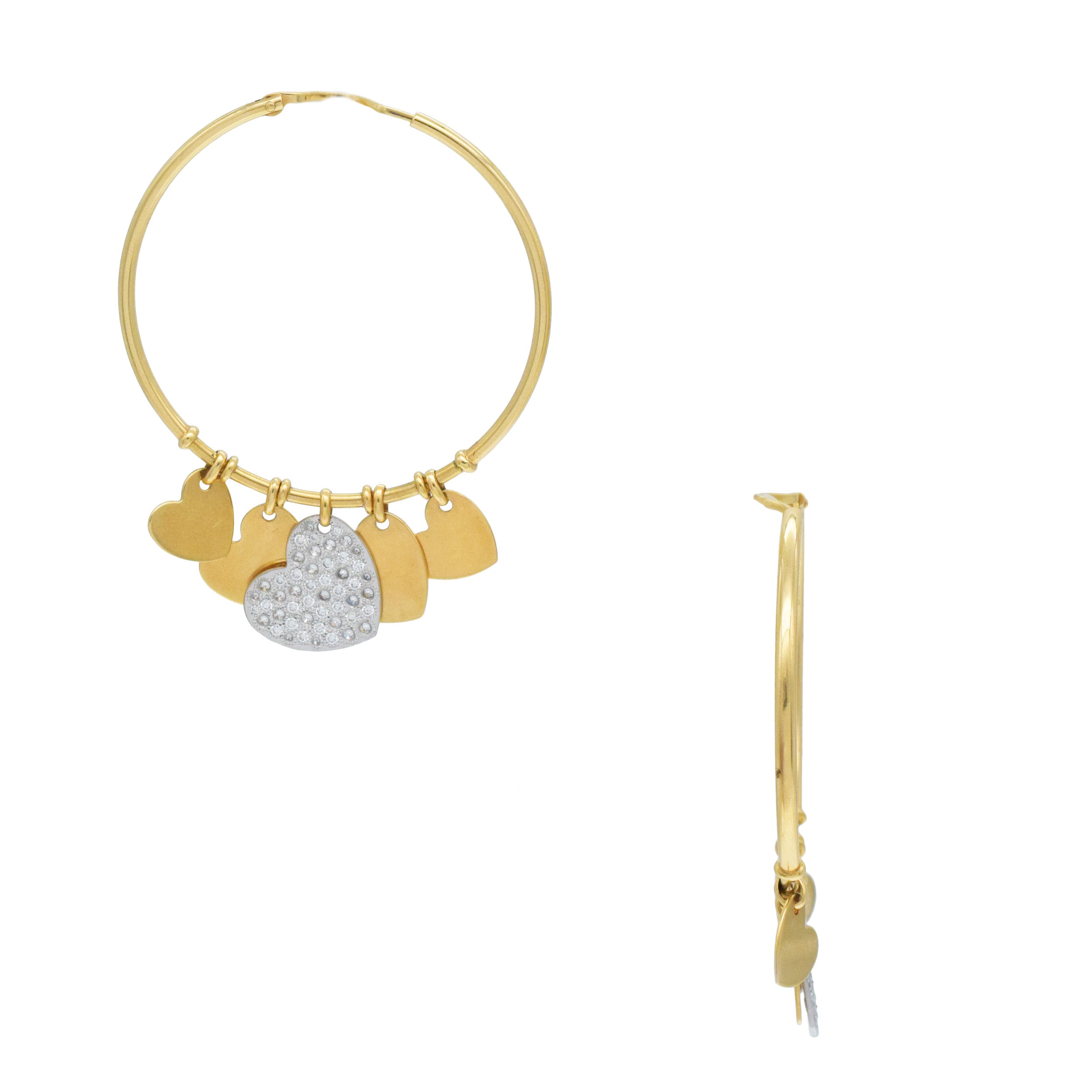 Dior Diamond Heart Pendant Hoop Earrings In 18k Gold