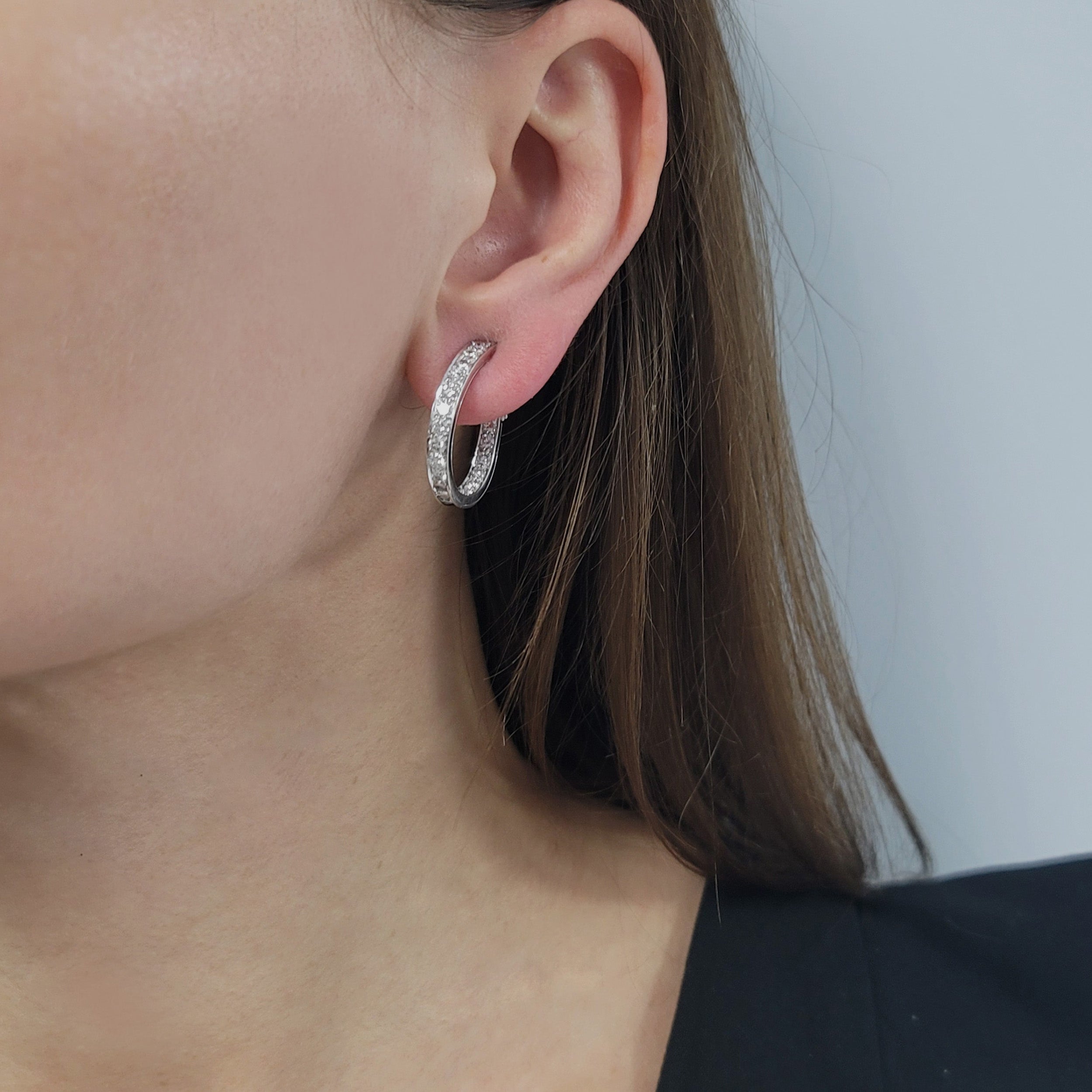 Van Cleef & Arpels Diamond Oval Hoop Earrings In 18k White Gold