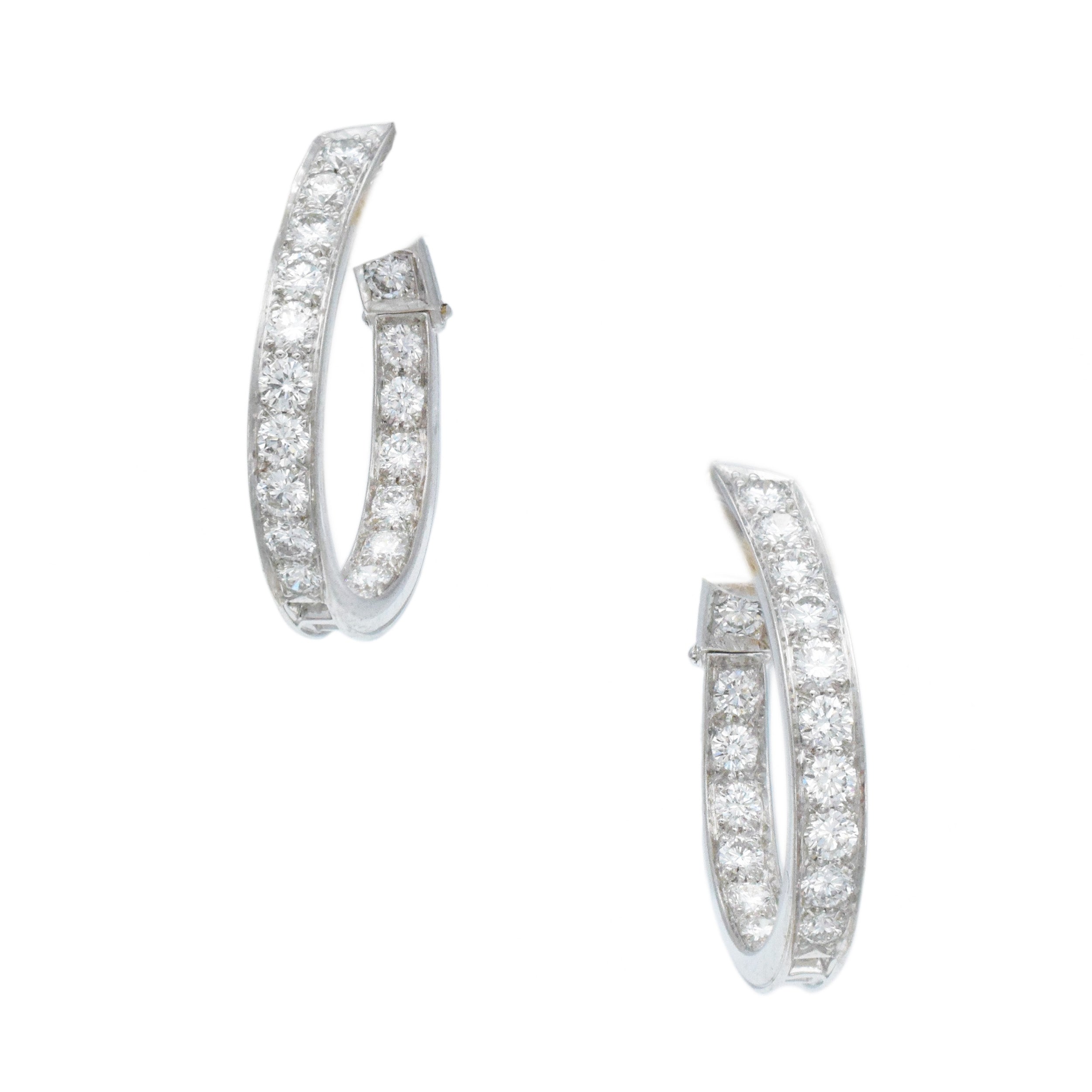 Van Cleef & Arpels Diamond Oval Hoop Earrings In 18k White Gold