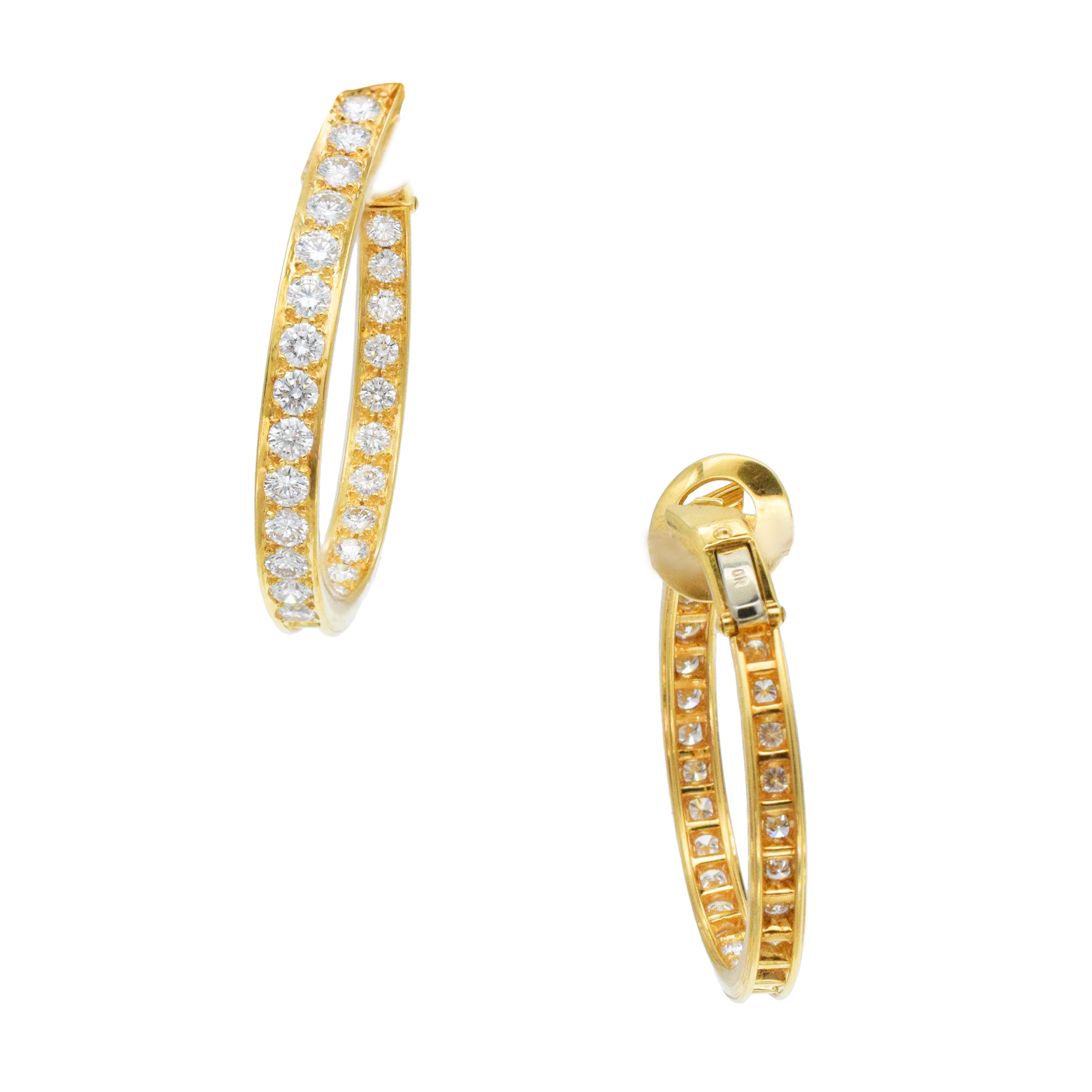 Van Cleef & Arpels Diamond Elongated Hoop Earrings In 18k Yellow Gold