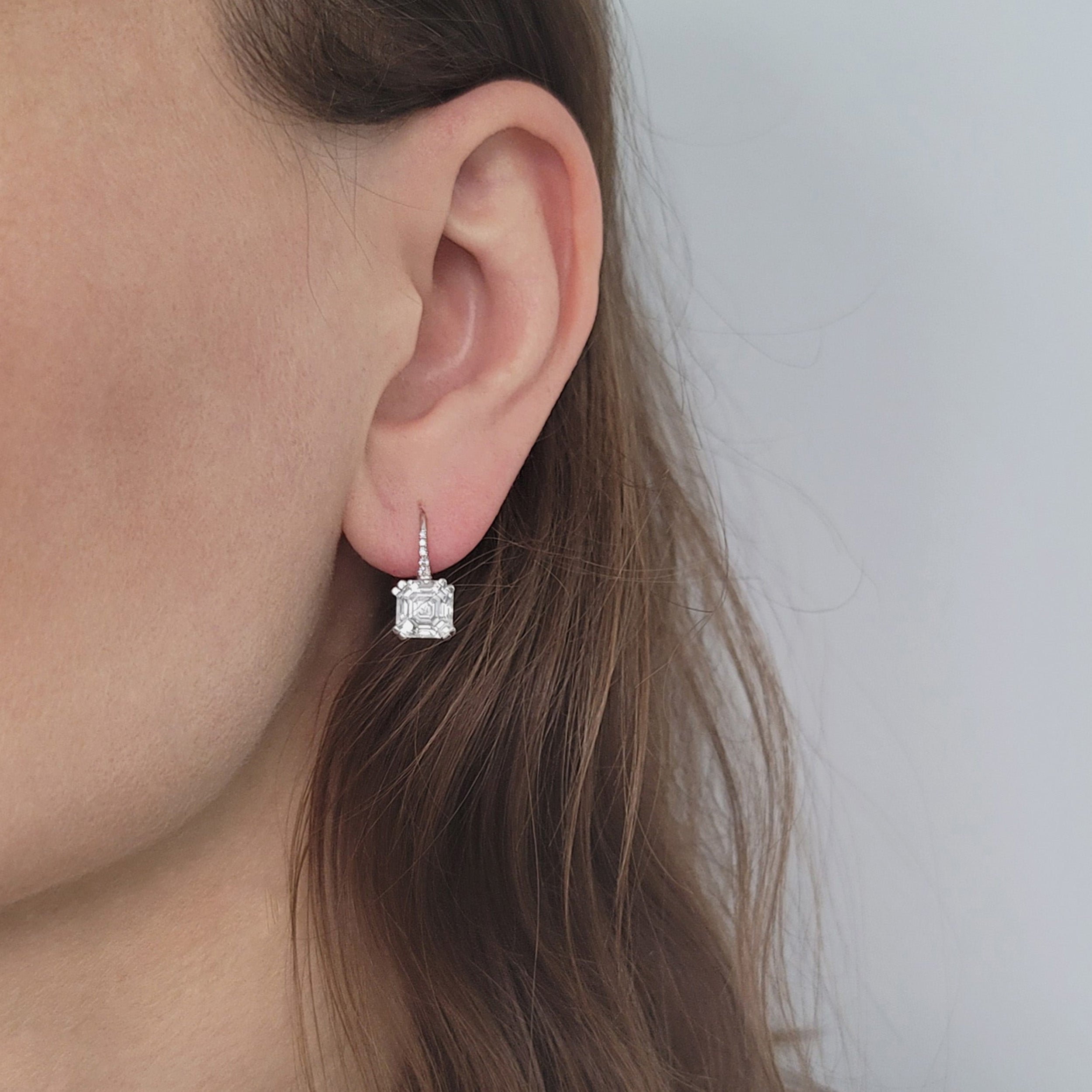 4.23tcw Asscher Cut Diamond Stud Drop Earrings In White Gold