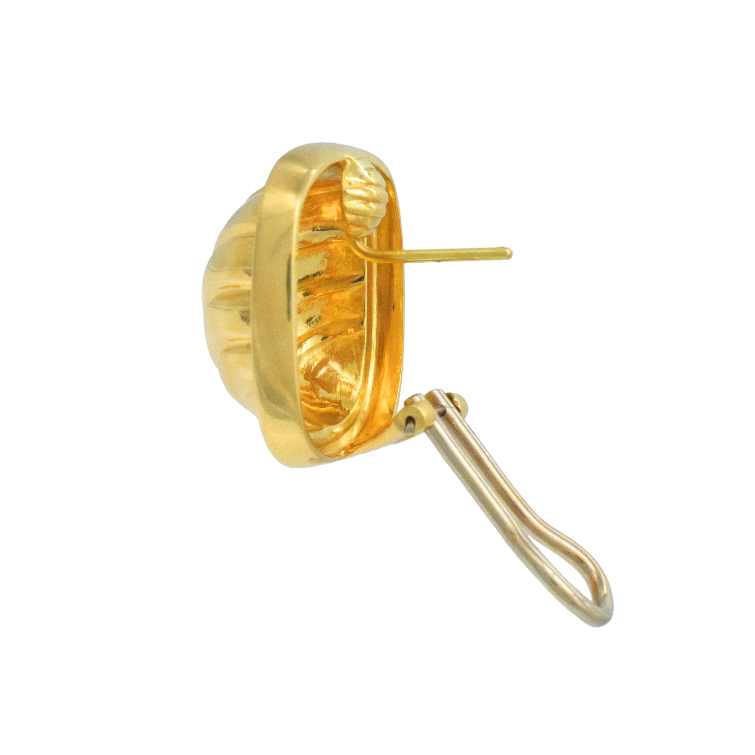 Cushion Shaped Foliage Motif Earrings In 18k Yellow Gold