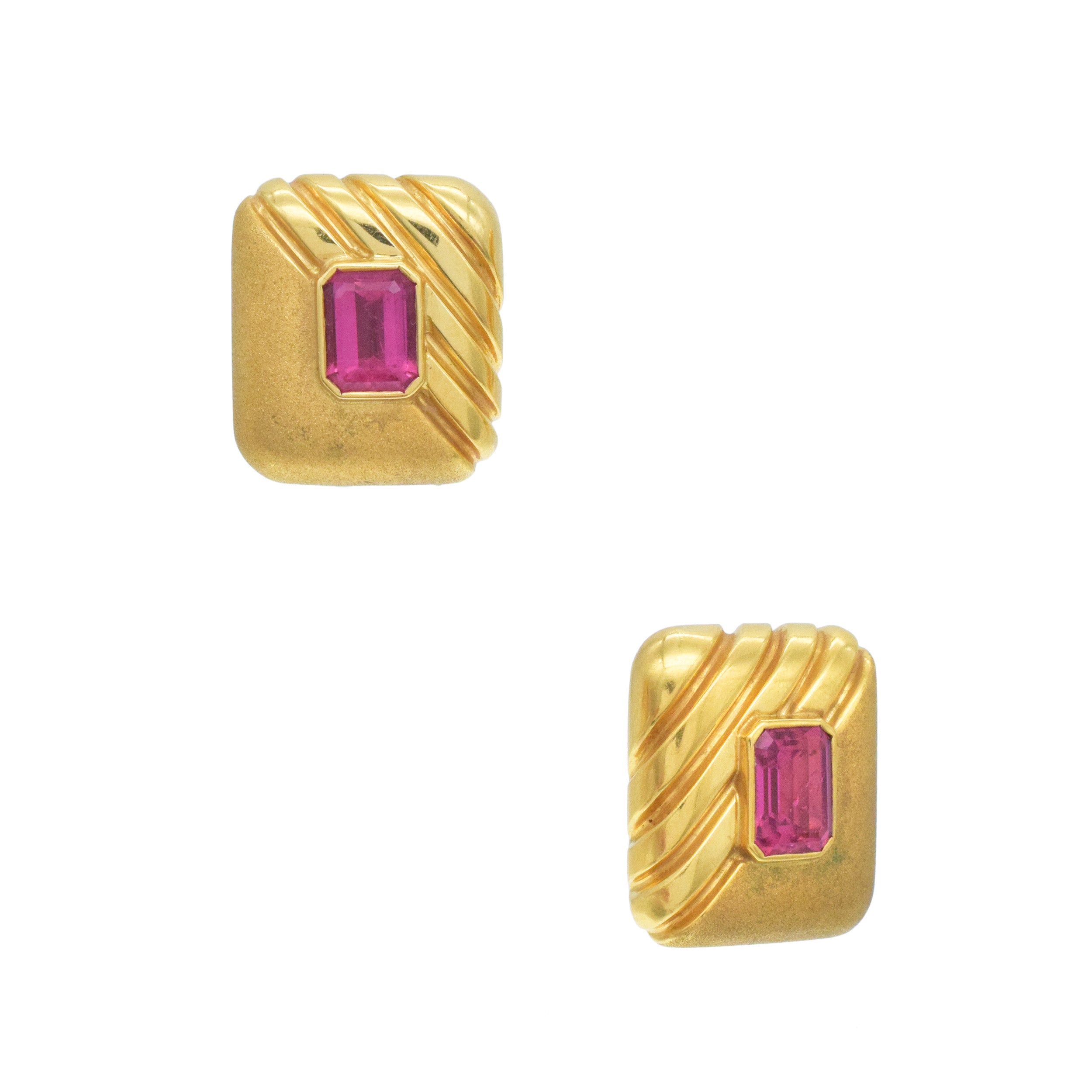 Pink Tourmaline And 18k Yellow Gold Rectangular Earrings
