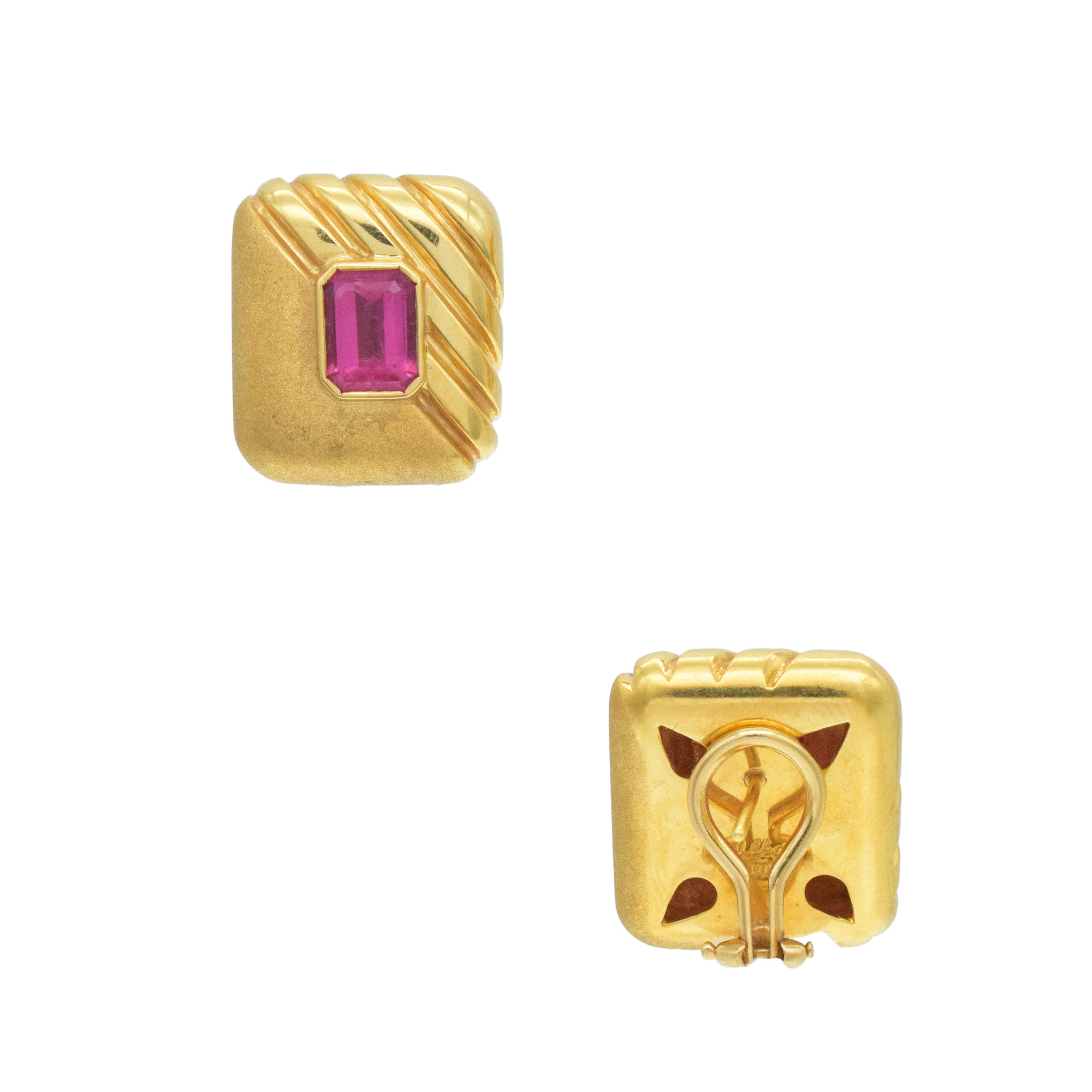 Pink Tourmaline And 18k Yellow Gold Rectangular Earrings