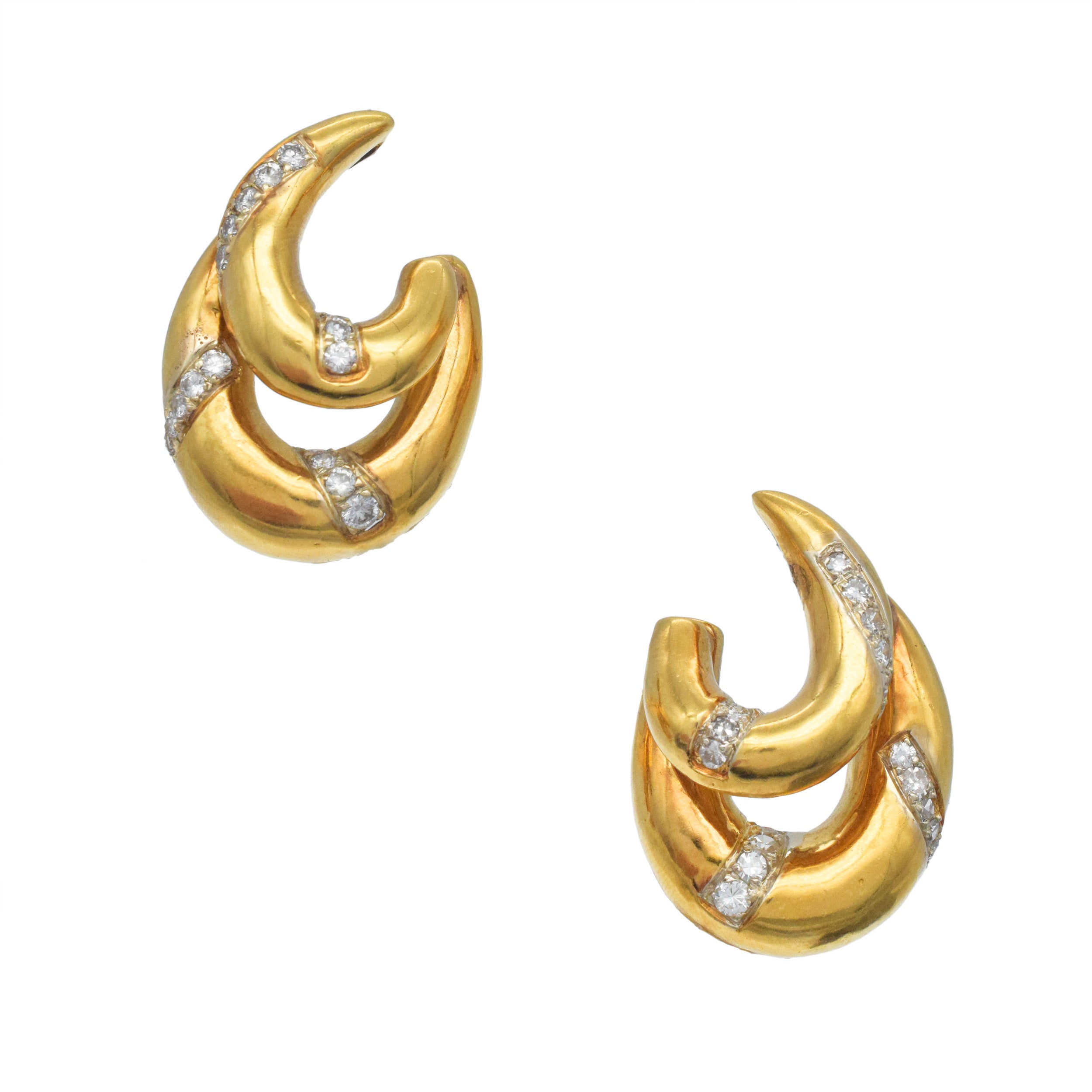 18k Yellow Gold And Diamond Double Hoop Earring