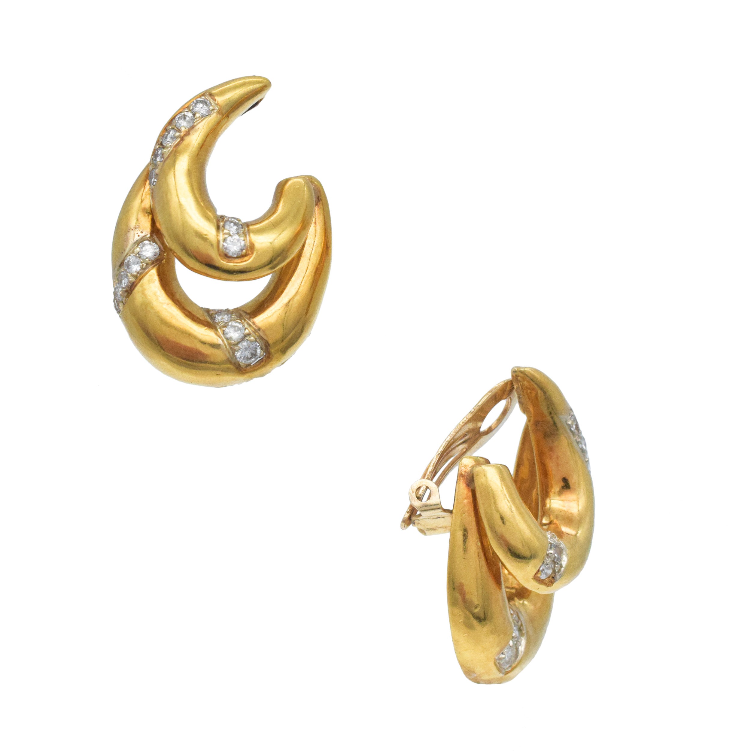18k Yellow Gold And Diamond Double Hoop Earring
