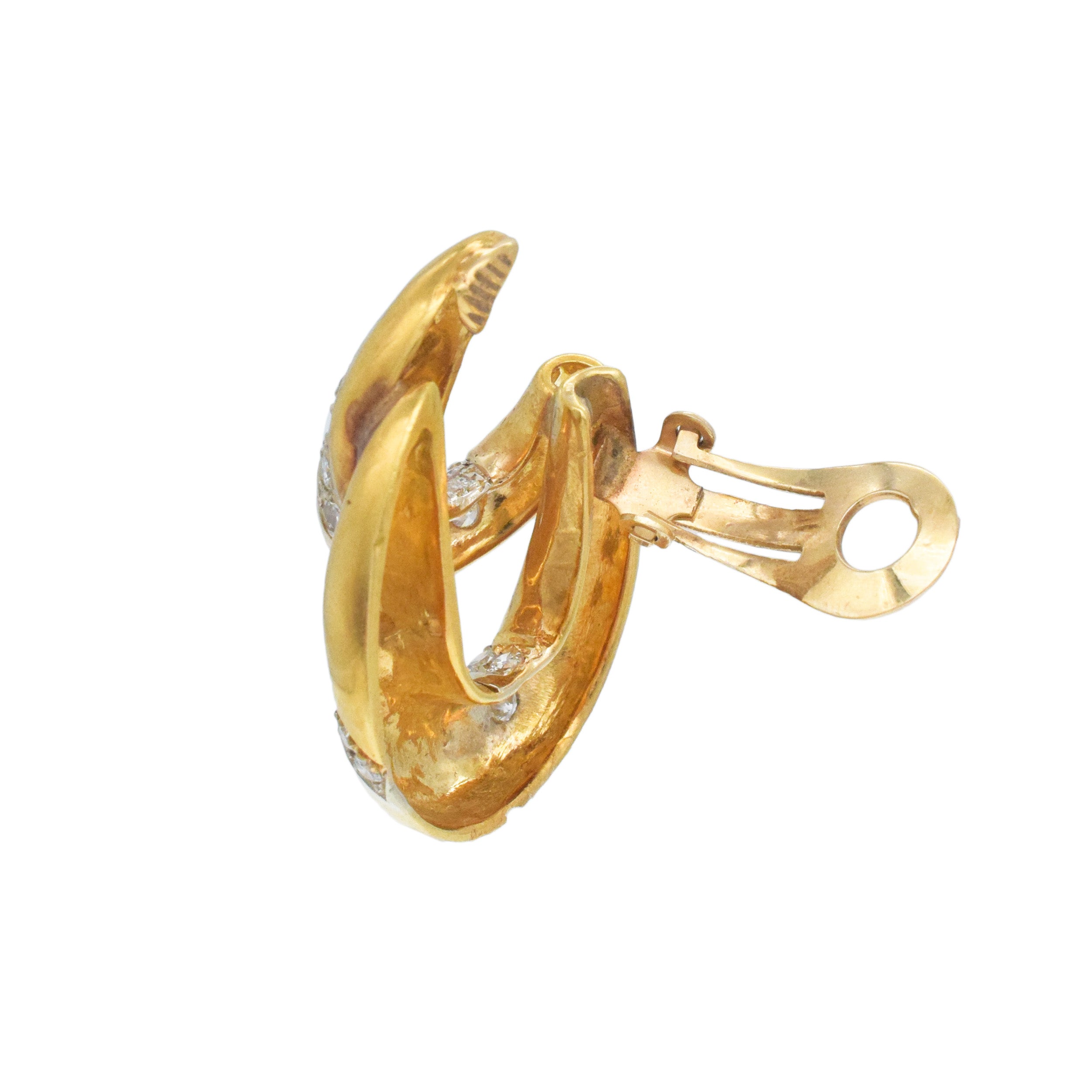 18k Yellow Gold And Diamond Double Hoop Earring