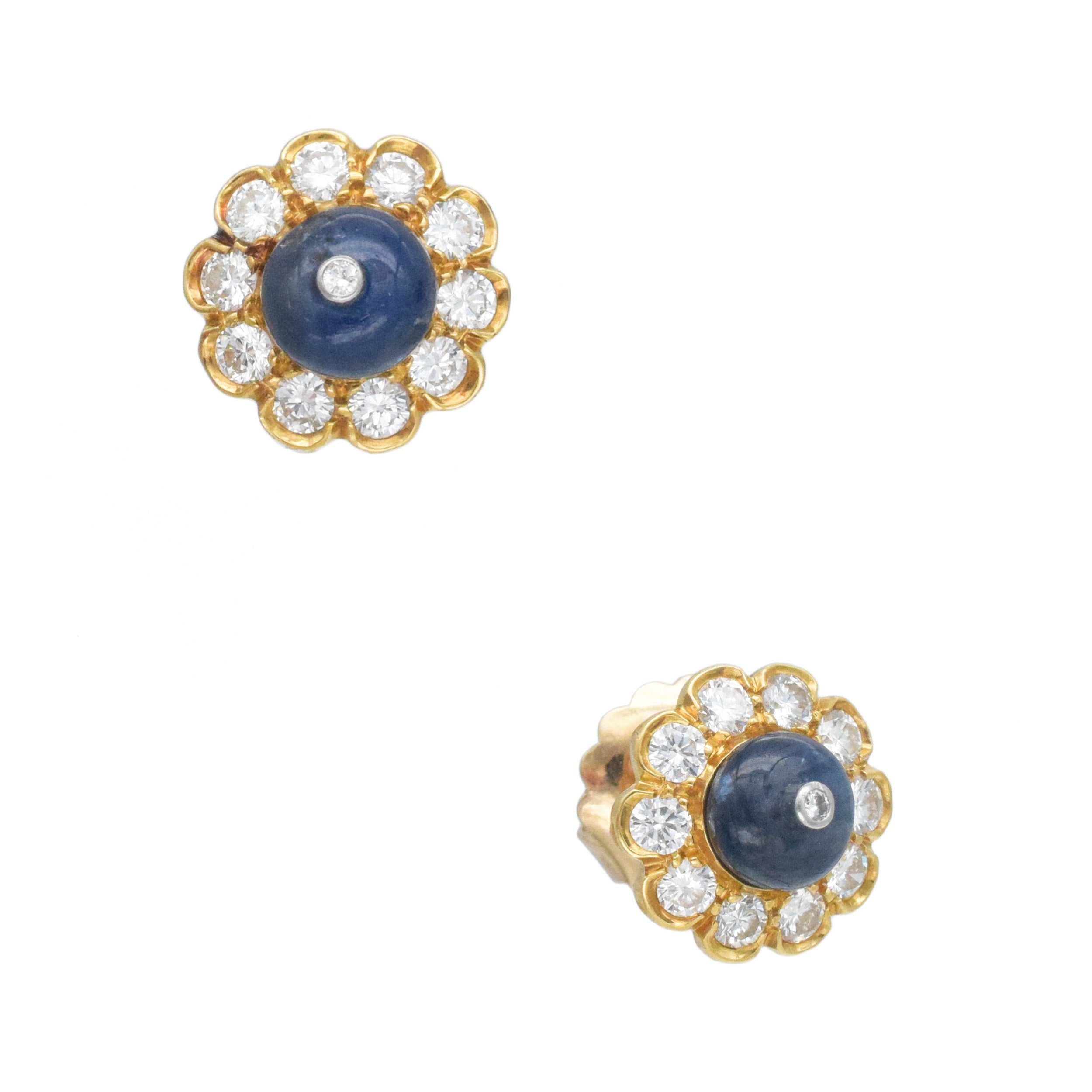 Diamond And Sapphire Bead Stud Earrings In 18k Yellow Gold