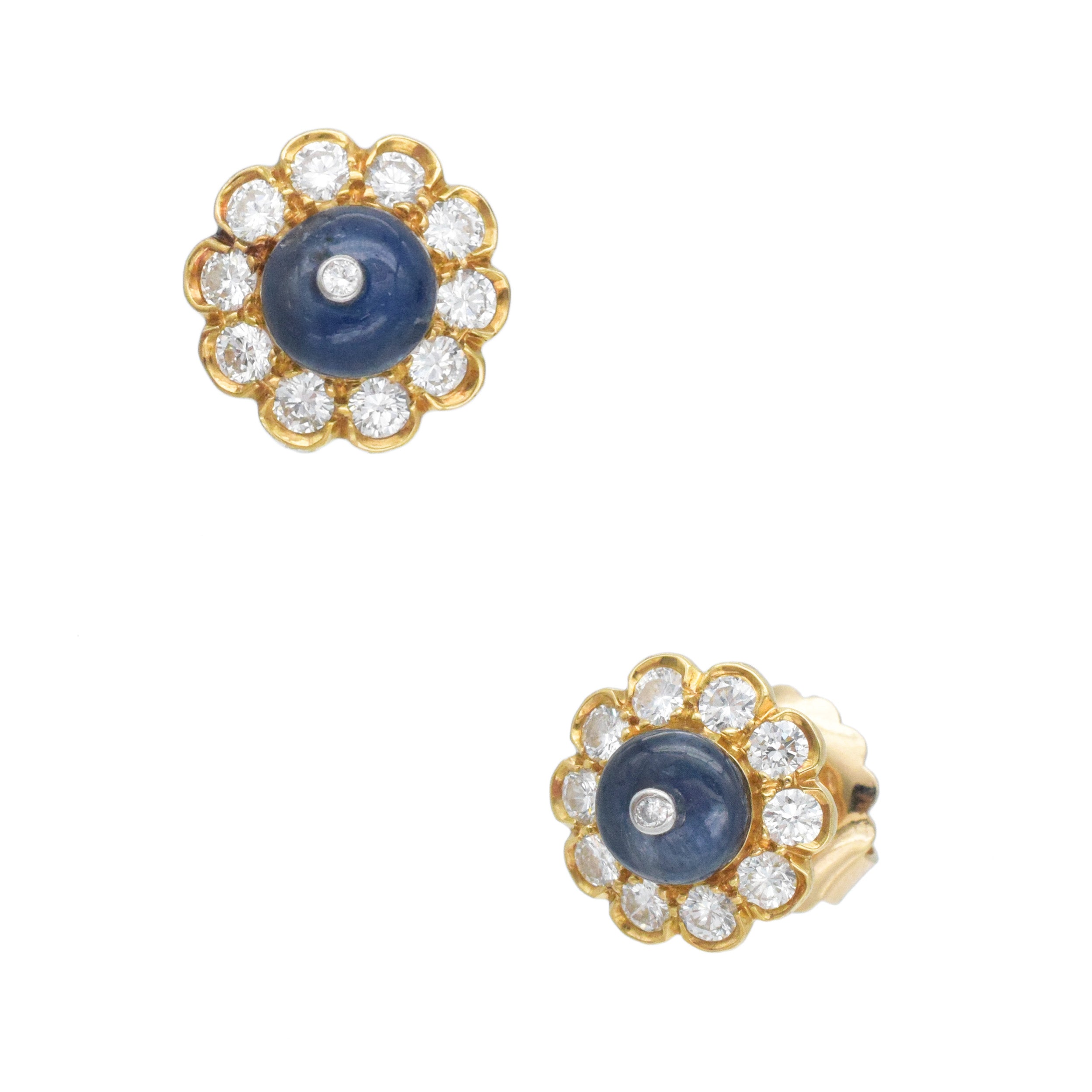 Diamond And Sapphire Bead Stud Earrings In 18k Yellow Gold