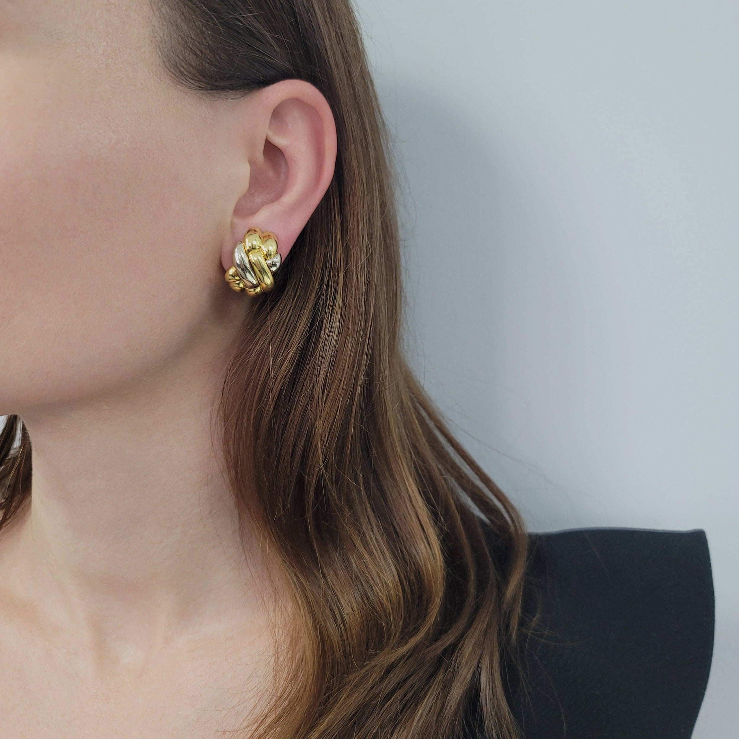 Italian 18k Two-Tone Gold Braided Huggie Earrings