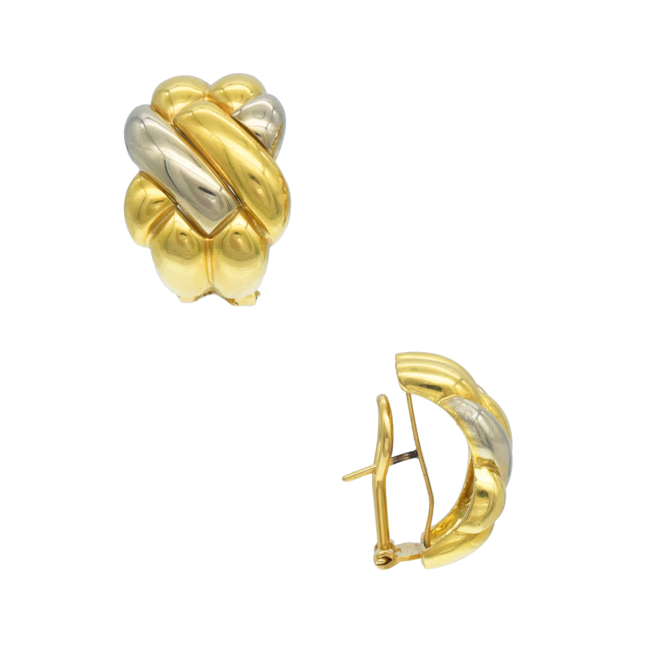 Italian 18k Two-Tone Gold Braided Huggie Earrings