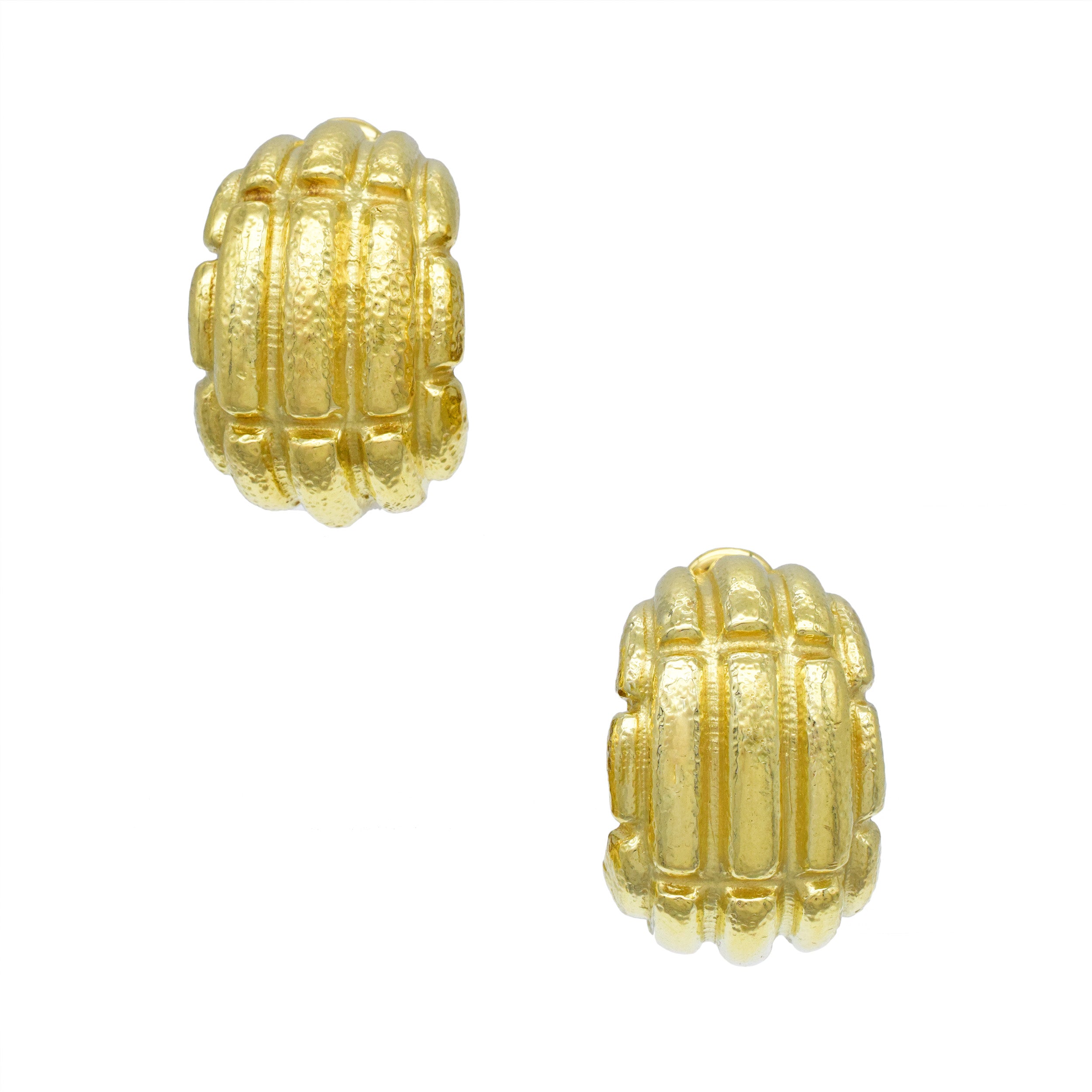 David Webb Vintage Mayan Half Hoop / Huggie Earrings In 18k Yellow Hammered Gold