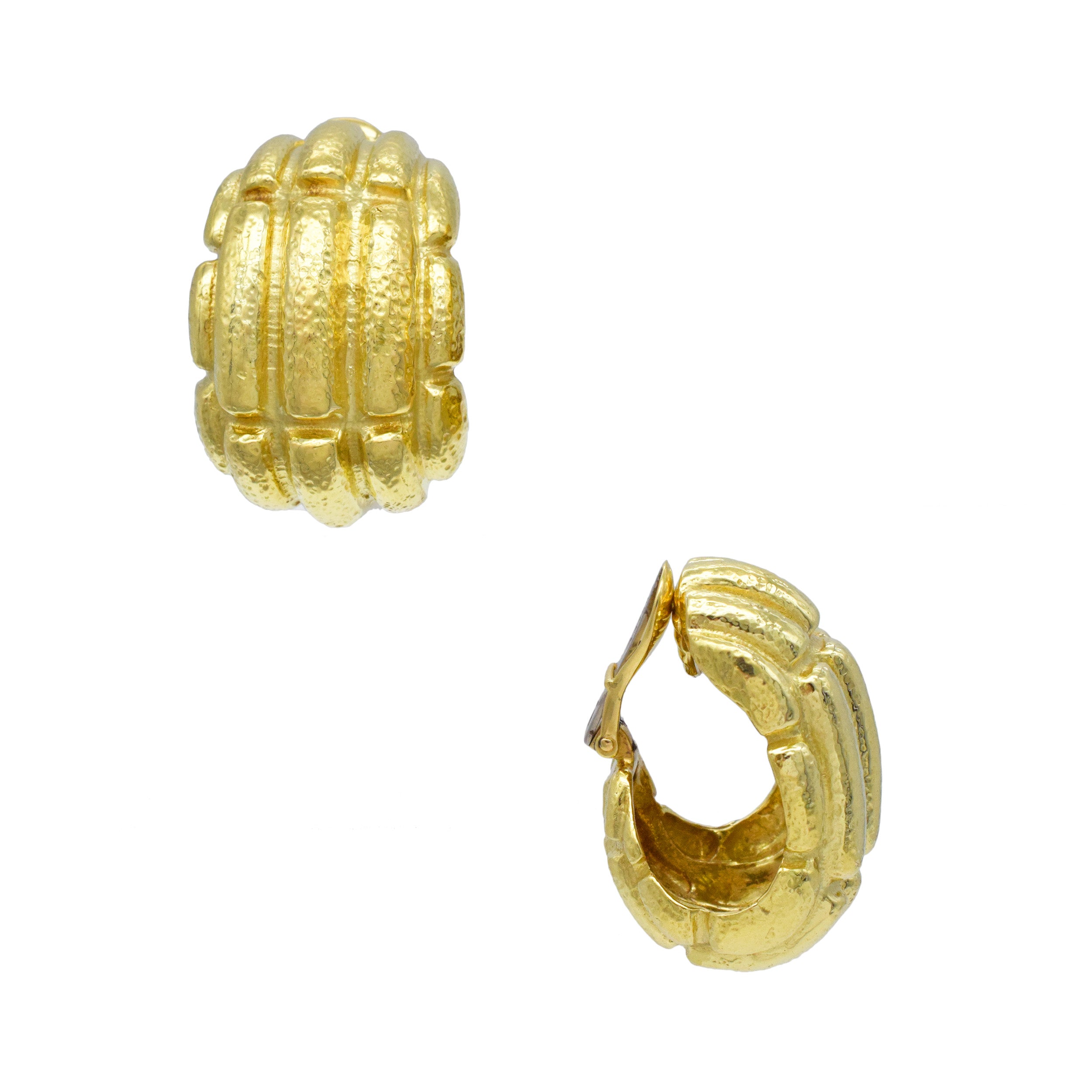 David Webb Vintage Mayan Half Hoop / Huggie Earrings In 18k Yellow Hammered Gold