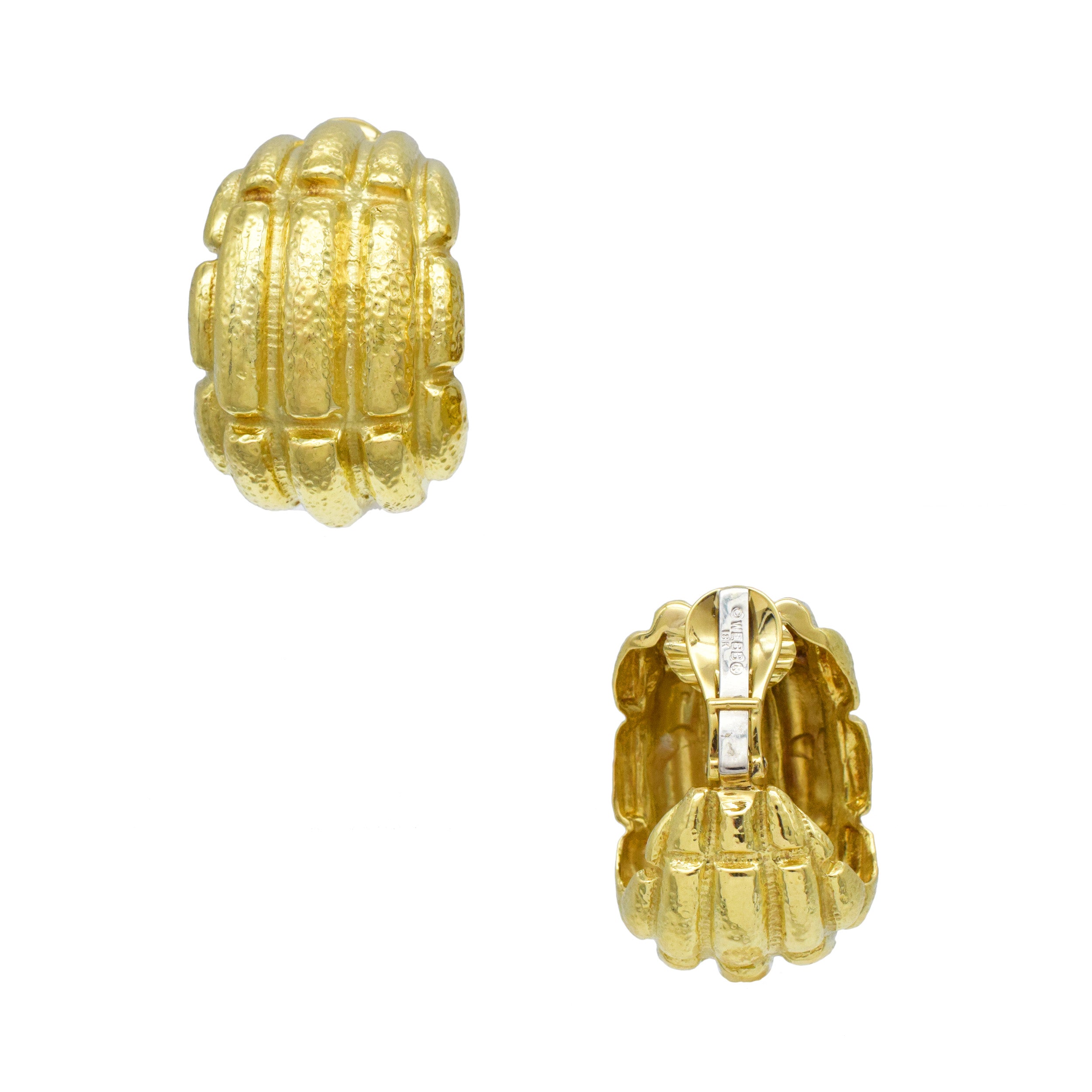 David Webb Vintage Mayan Half Hoop / Huggie Earrings In 18k Yellow Hammered Gold