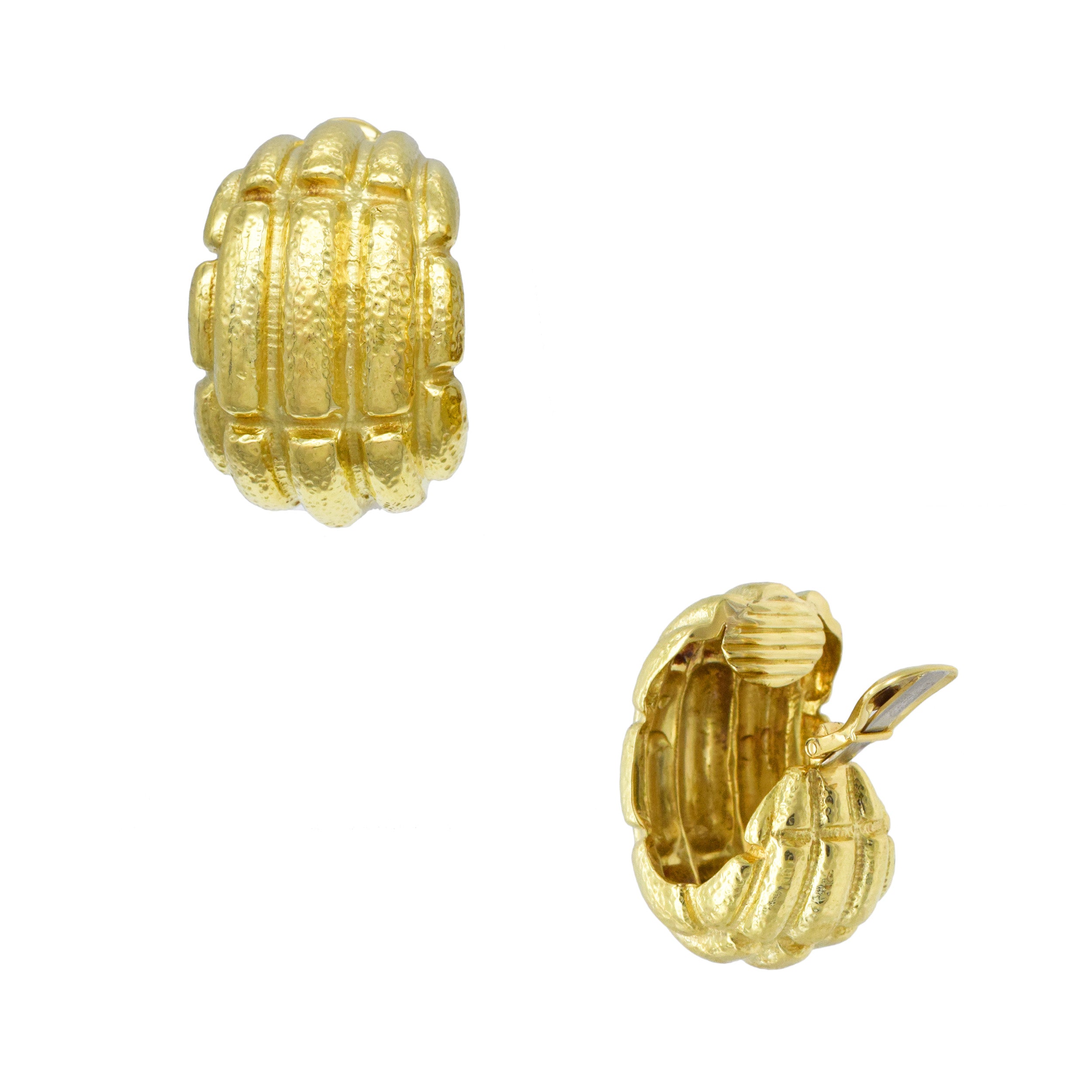 David Webb Vintage Mayan Half Hoop / Huggie Earrings In 18k Yellow Hammered Gold