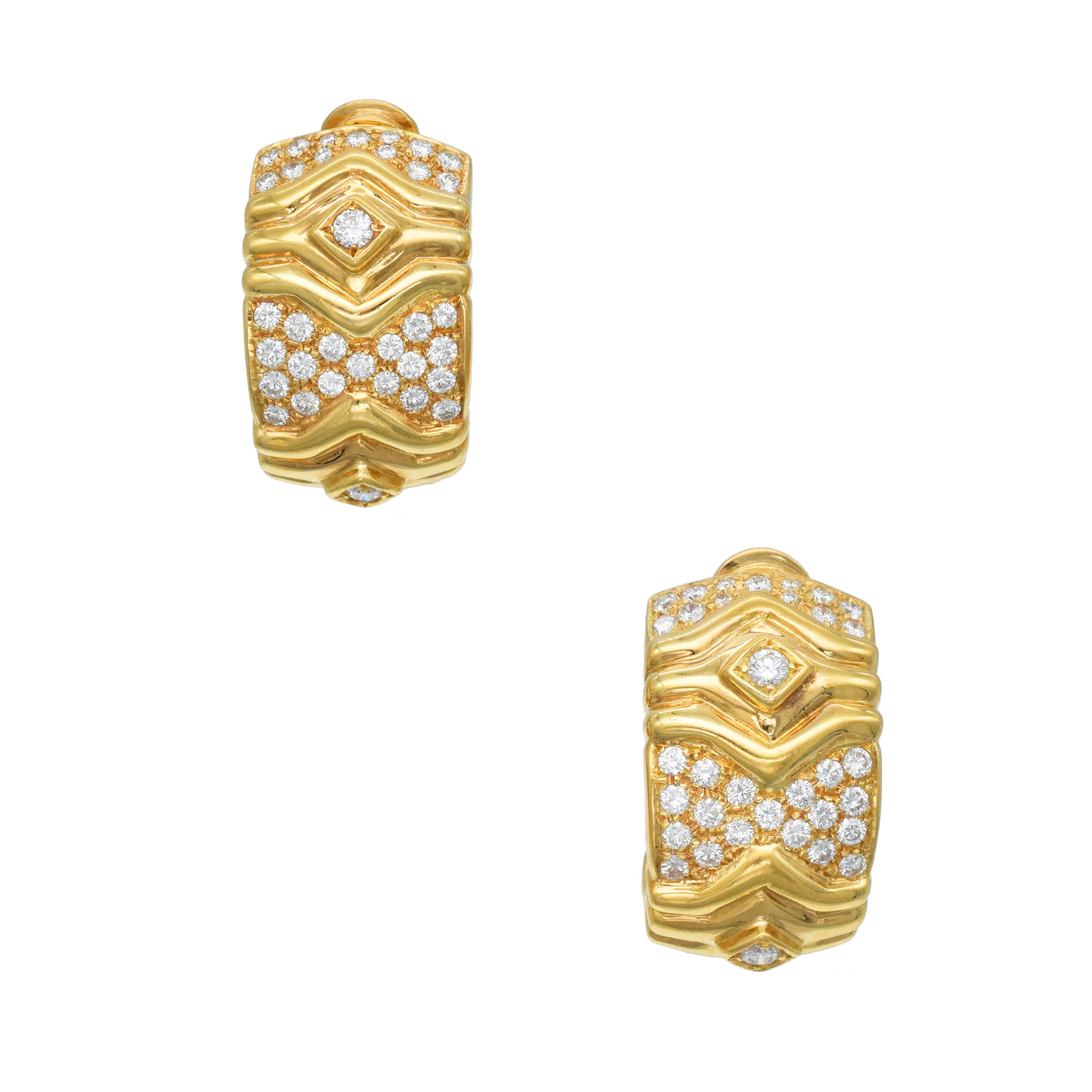 Greek Diamond And 18k Yellow Gold Clip On Earrings