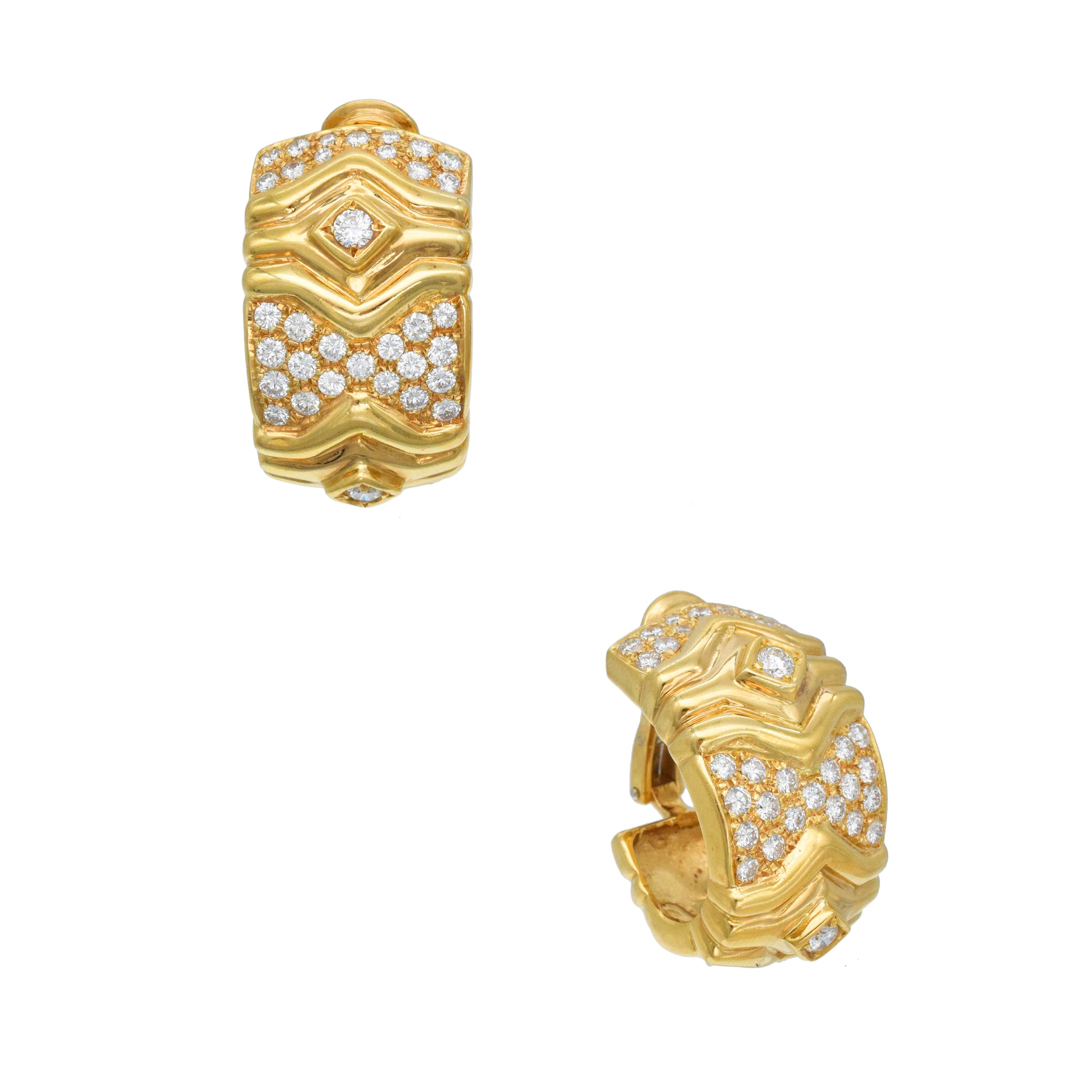 Greek Diamond And 18k Yellow Gold Clip On Earrings