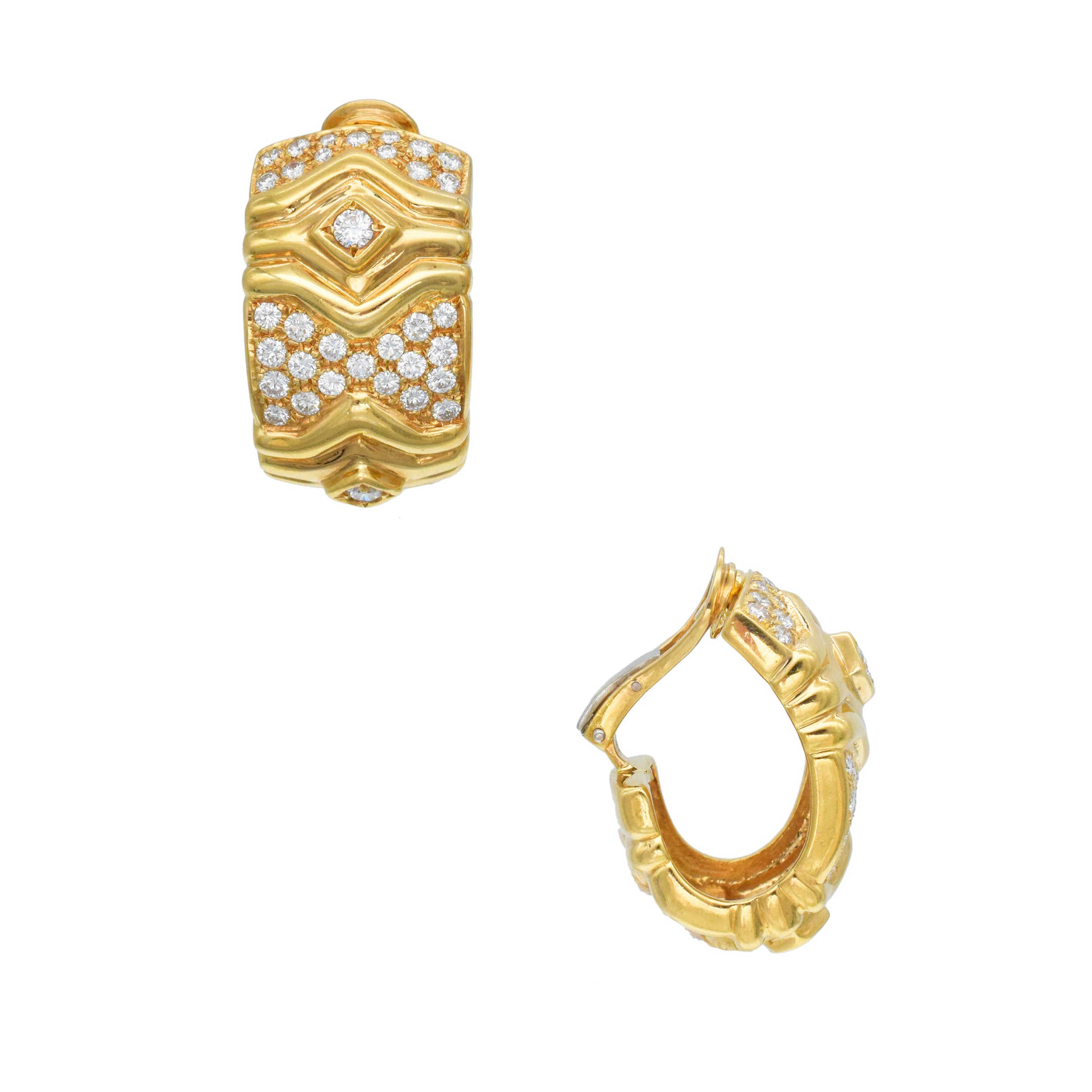 Greek Diamond And 18k Yellow Gold Clip On Earrings