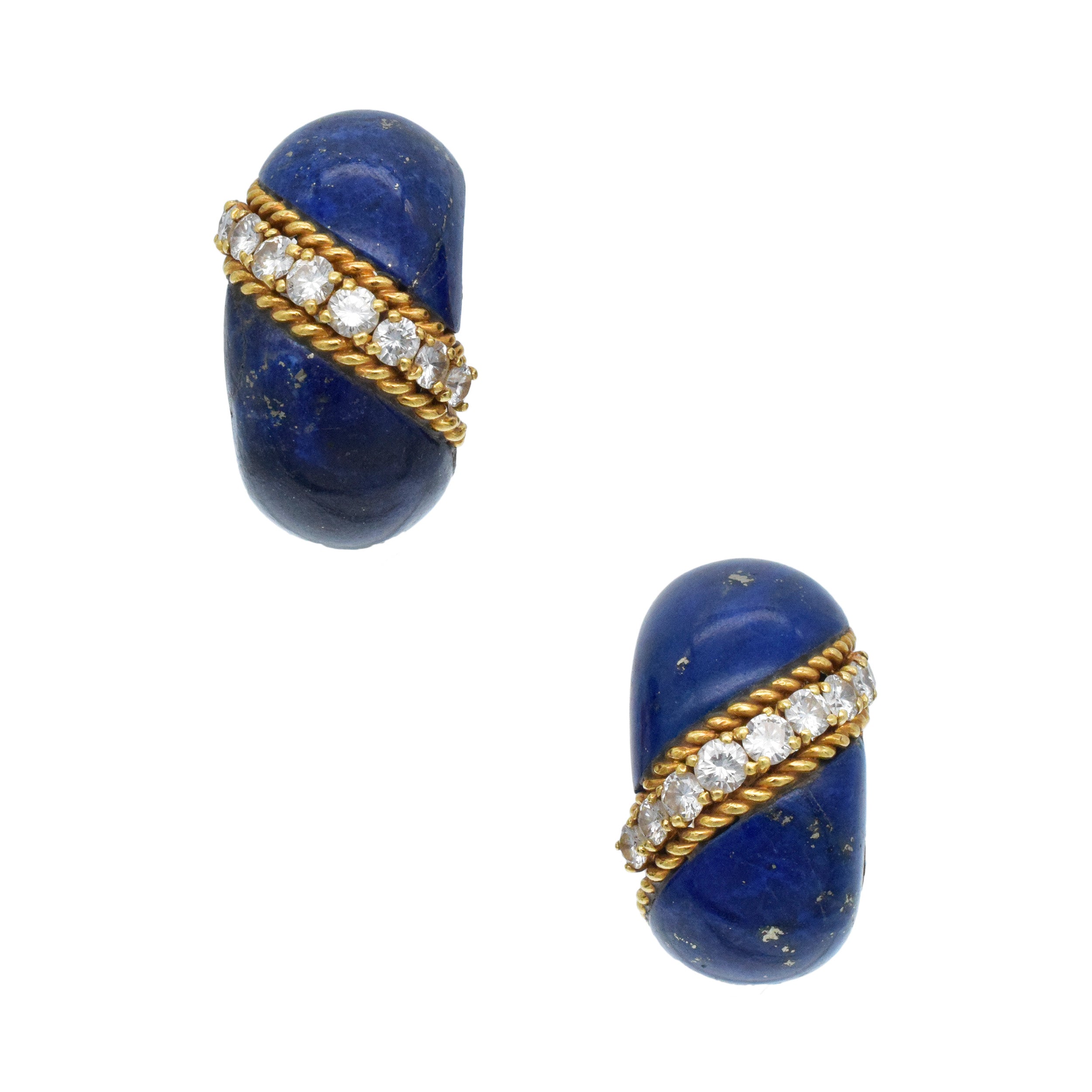 Van Cleef & Arpels Lapis And Diamond Bombe Clip On Earrings In 18k Yellow Gold