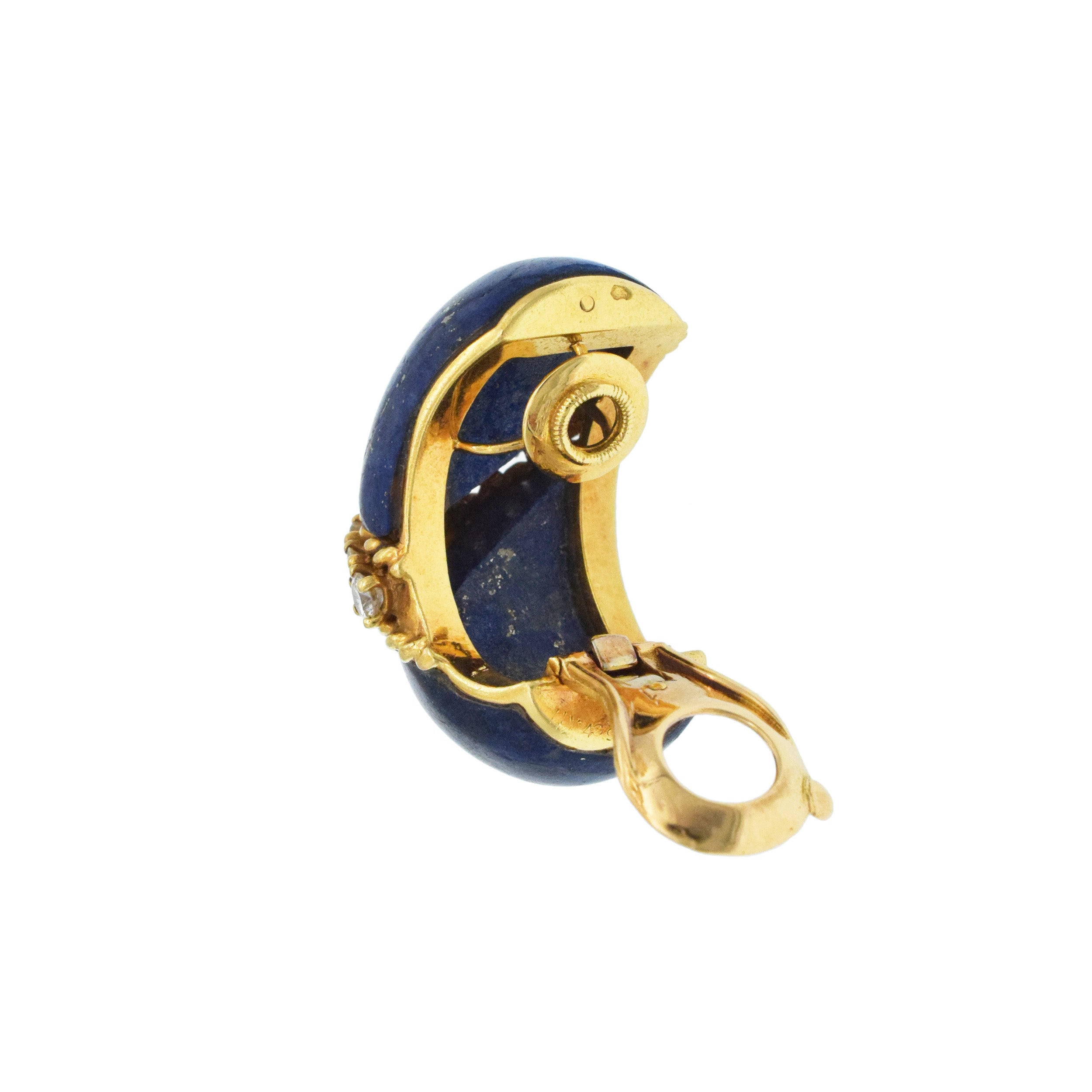Van Cleef & Arpels Lapis And Diamond Bombe Clip On Earrings In 18k Yellow Gold
