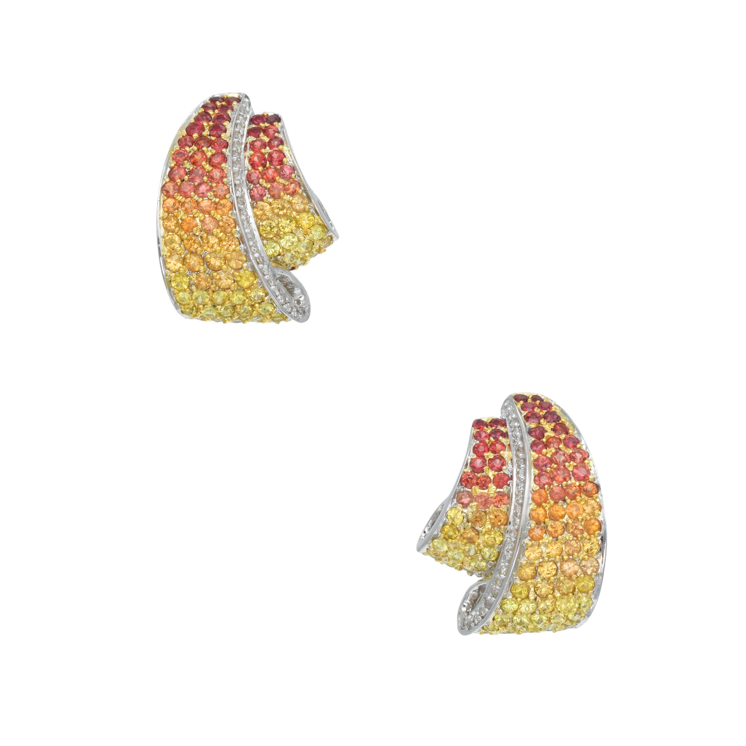 Intricate Ombre Sapphire Earrings With Diamond Accents In 18k White And Yellow Gold