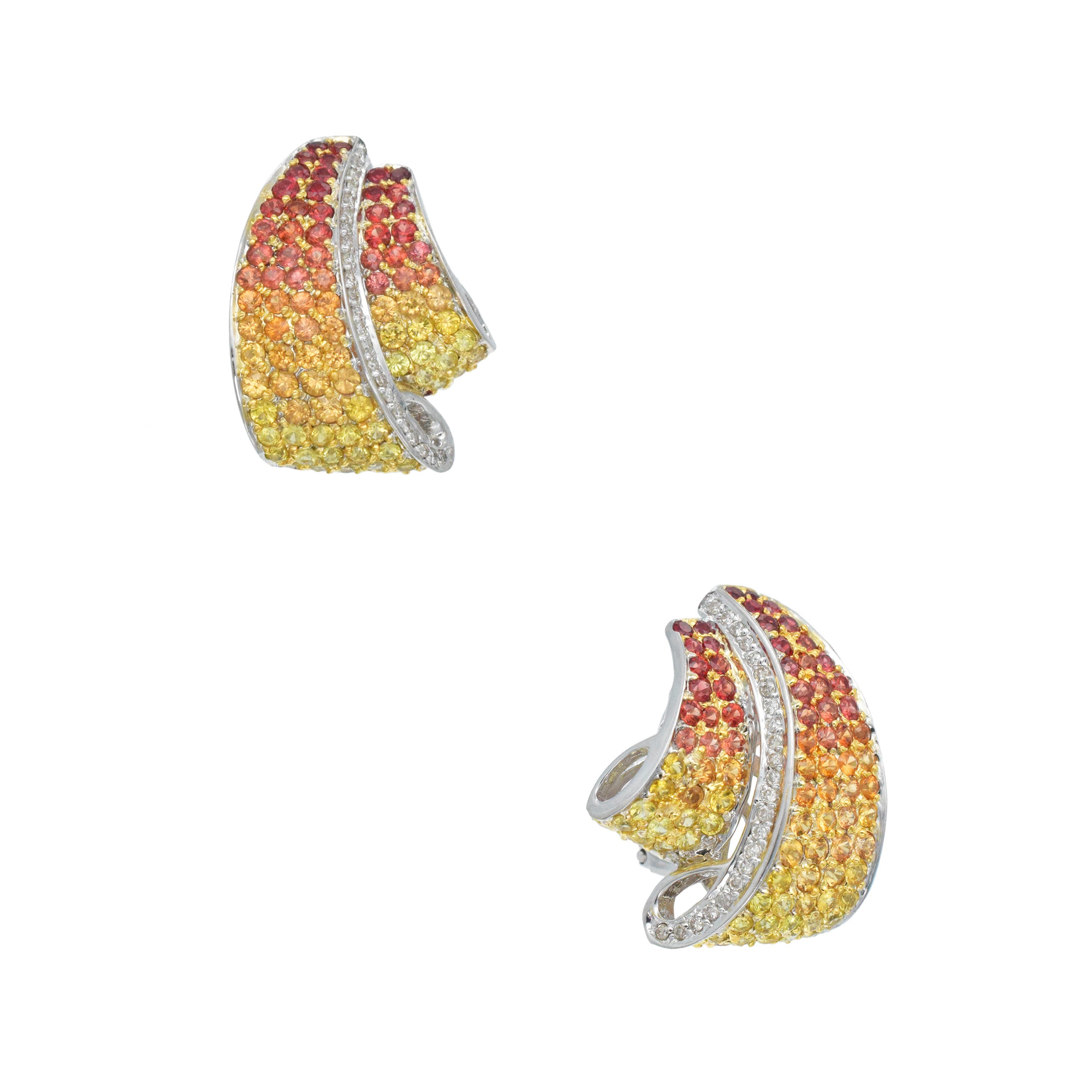 Intricate Ombre Sapphire Earrings With Diamond Accents In 18k White And Yellow Gold