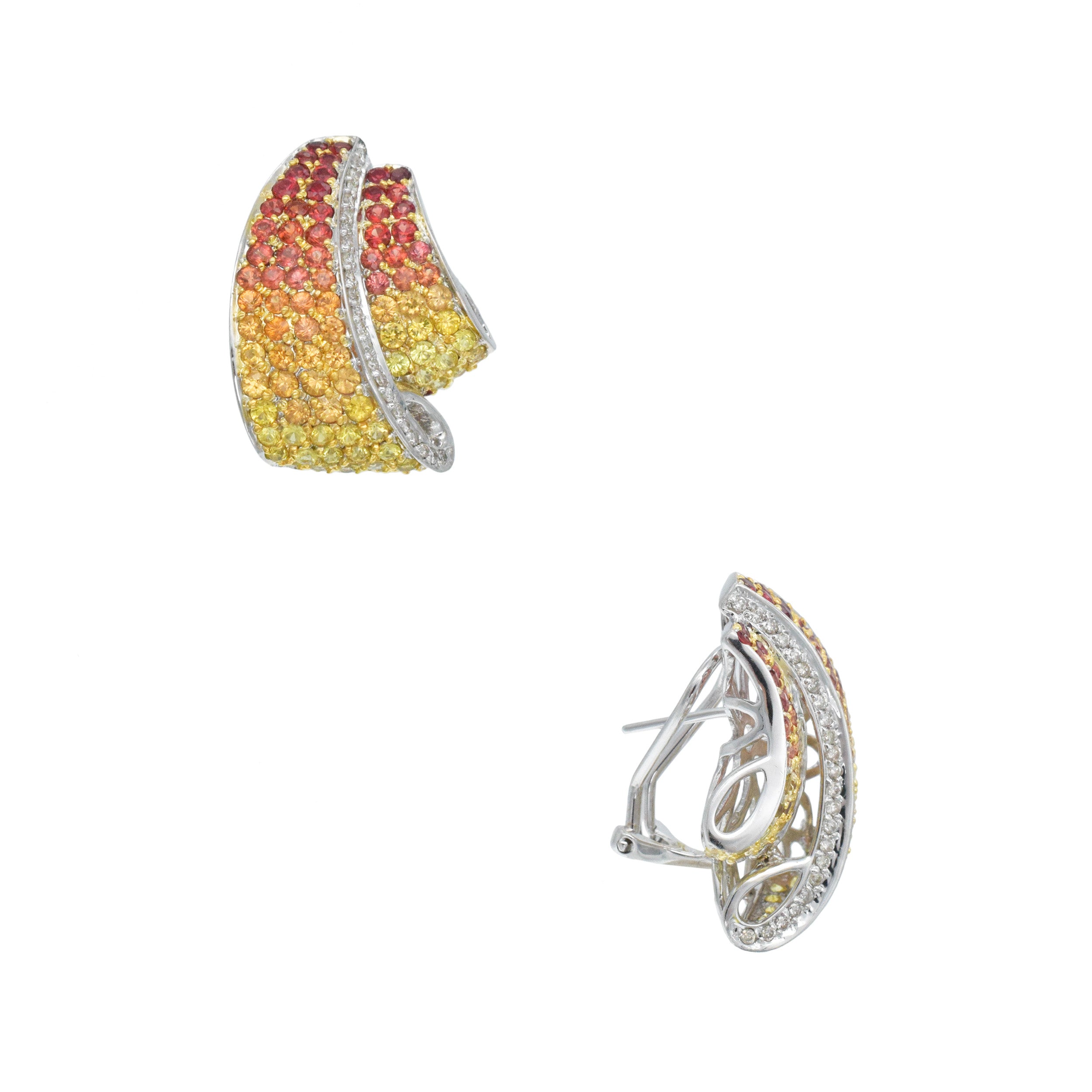 Intricate Ombre Sapphire Earrings With Diamond Accents In 18k White And Yellow Gold