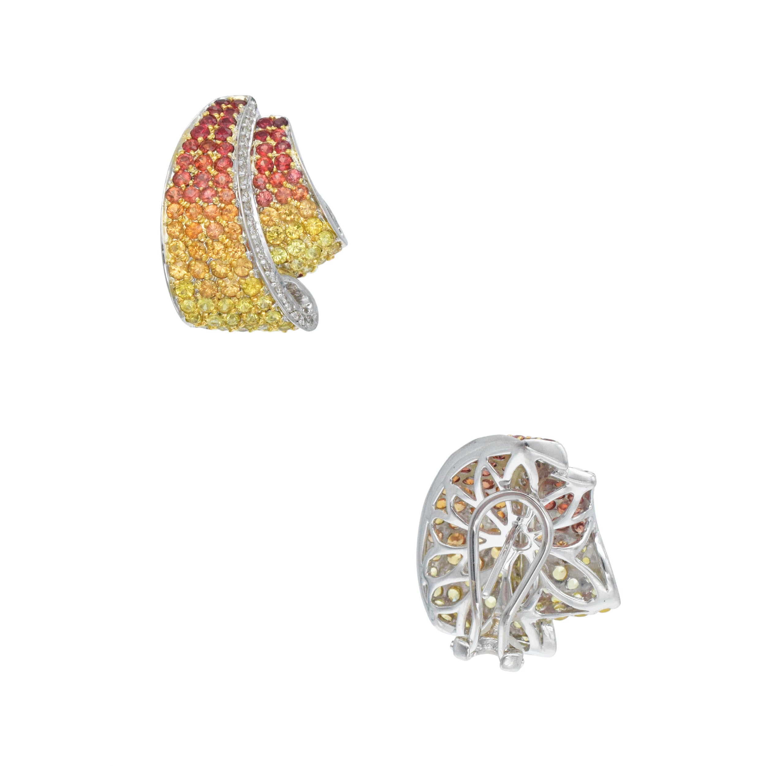 Intricate Ombre Sapphire Earrings With Diamond Accents In 18k White And Yellow Gold