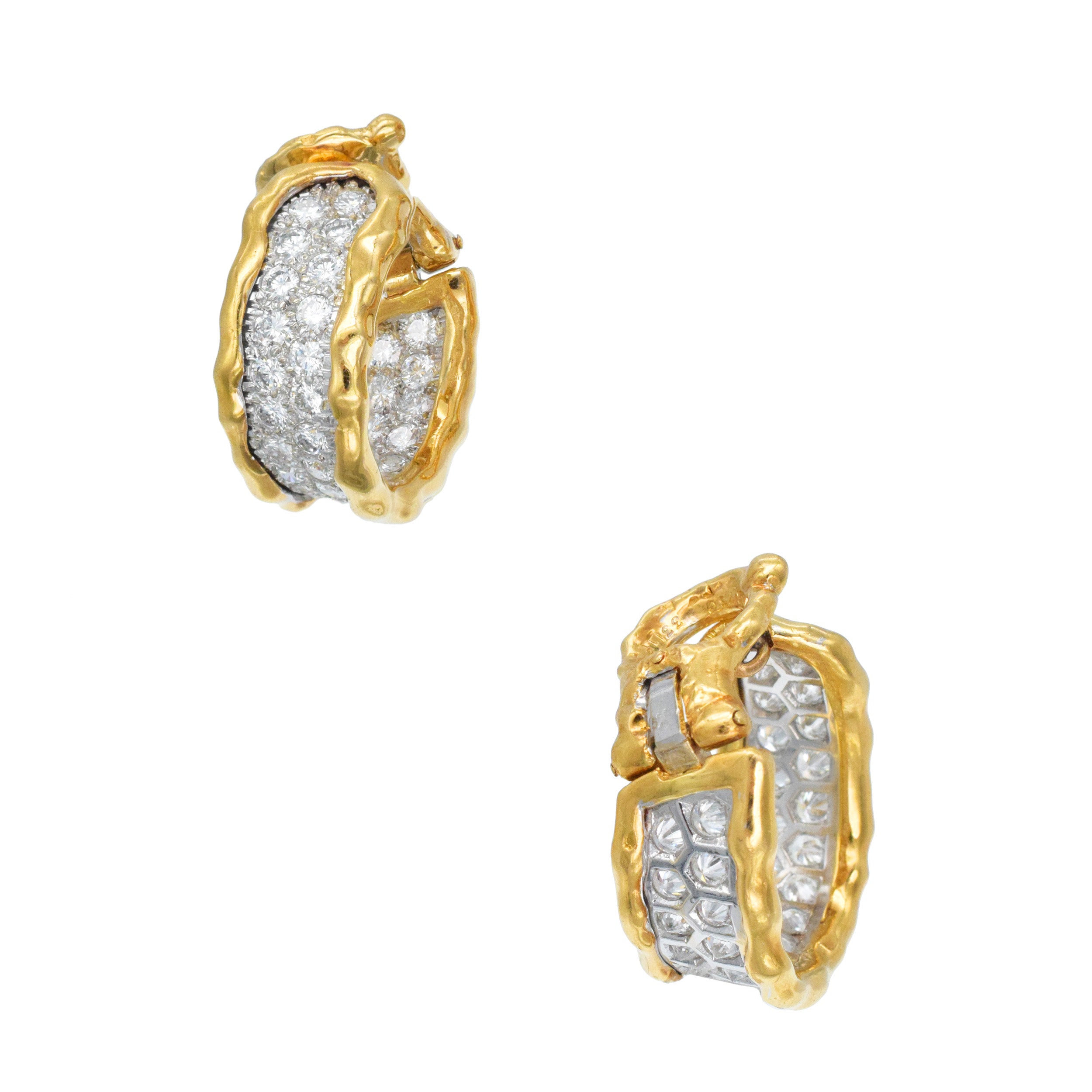 Van Cleef & Arpels Diamond Pave Inside-Out Hoop Eaclip Earrings In 18k White And Yellow Gold